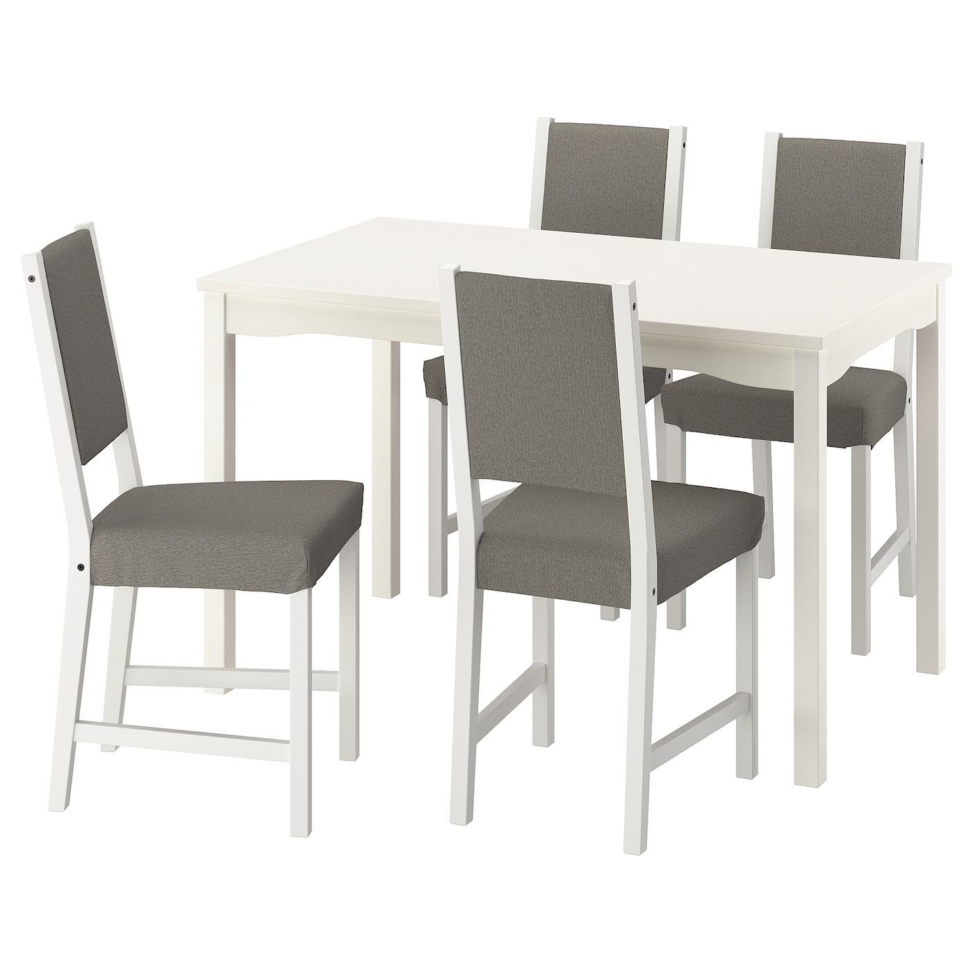 IKEA HAUGA / STEFAN stół i 4 krzesła, biały/biały Knisa szary/beżowy, 118x74 cm