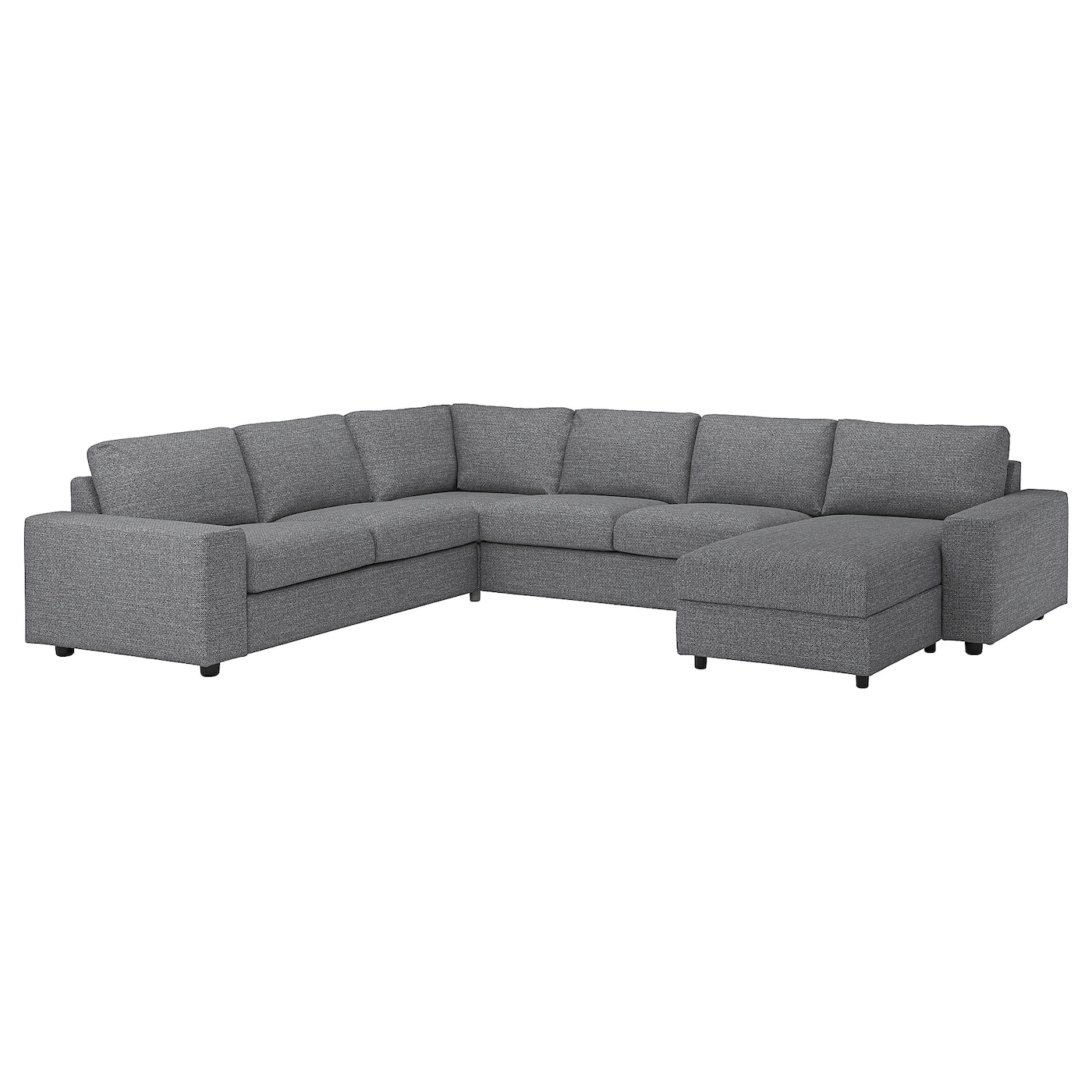 IKEA VIMLE narożna sofa 5o z szezl, z szerokimi podłokietnikami/Lejde szary-czarny, Wysokość z poduchami oparcia: 83 cm