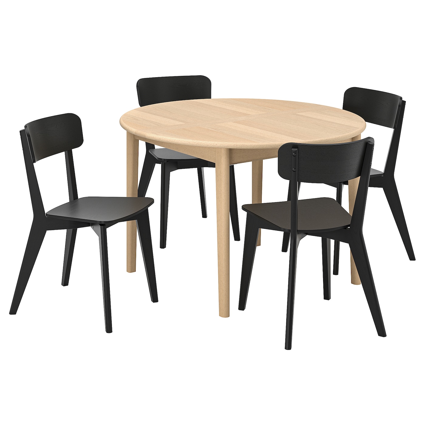 IKEA SKANSNÄS / LISABO stół i 4 krzesła, jasny buk fornir/czarny, 115/170 cm