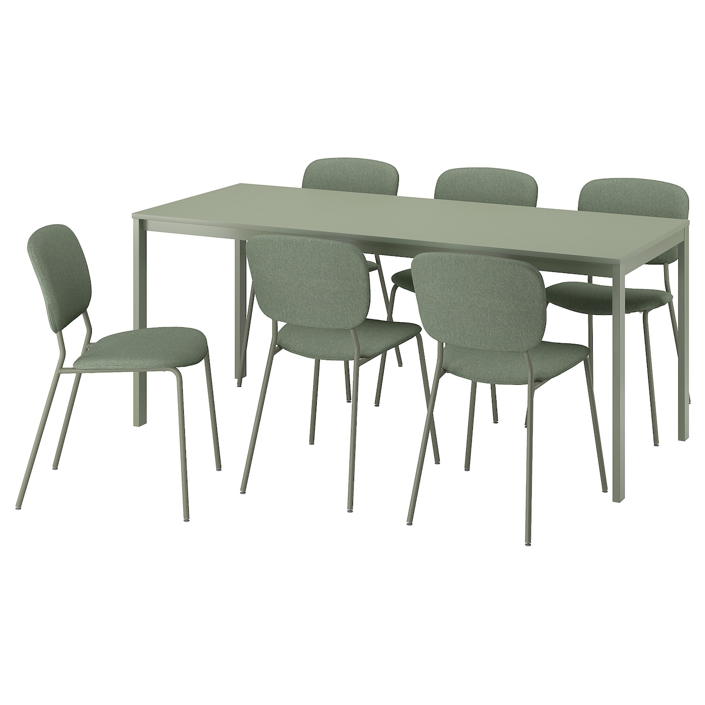 IKEA VIHALS / VIHALS stół i 6 krzeseł, zielony/zielony Tibbleby szarozielony, 120/180x74 cm