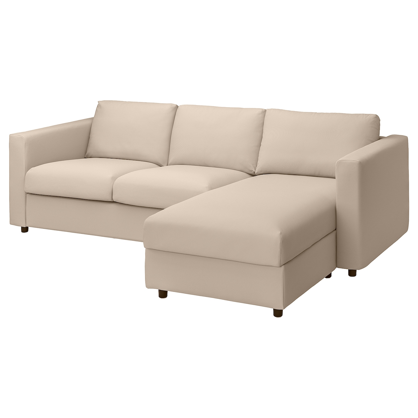 IKEA VIMLE sofa 3-osobowa z szezlongiem, Hallarp beżowy, Wysokość z poduchami oparcia: 83 cm
