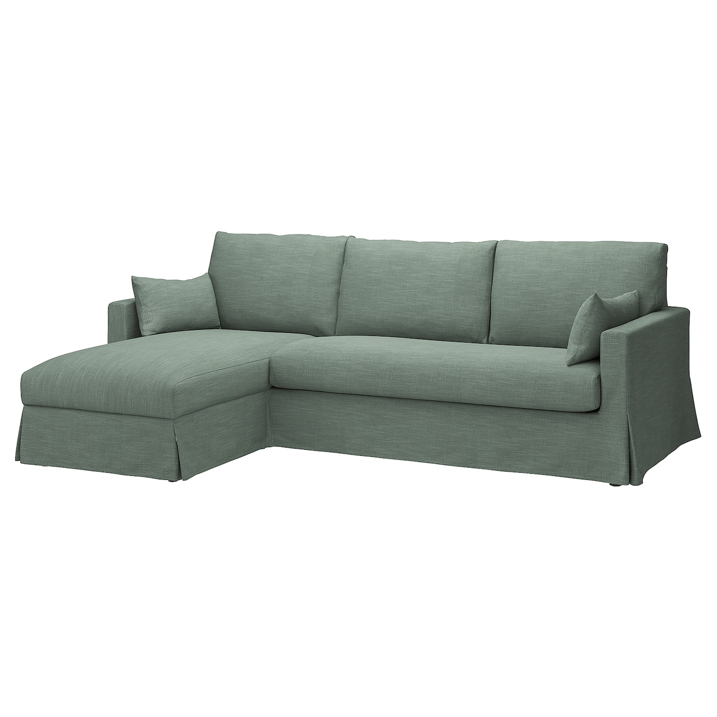 IKEA HYLTARP sofa 3o z szezlongiem, lewy, Hemmesta szarozielony, Wysokość z poduchami oparcia: 91 cm