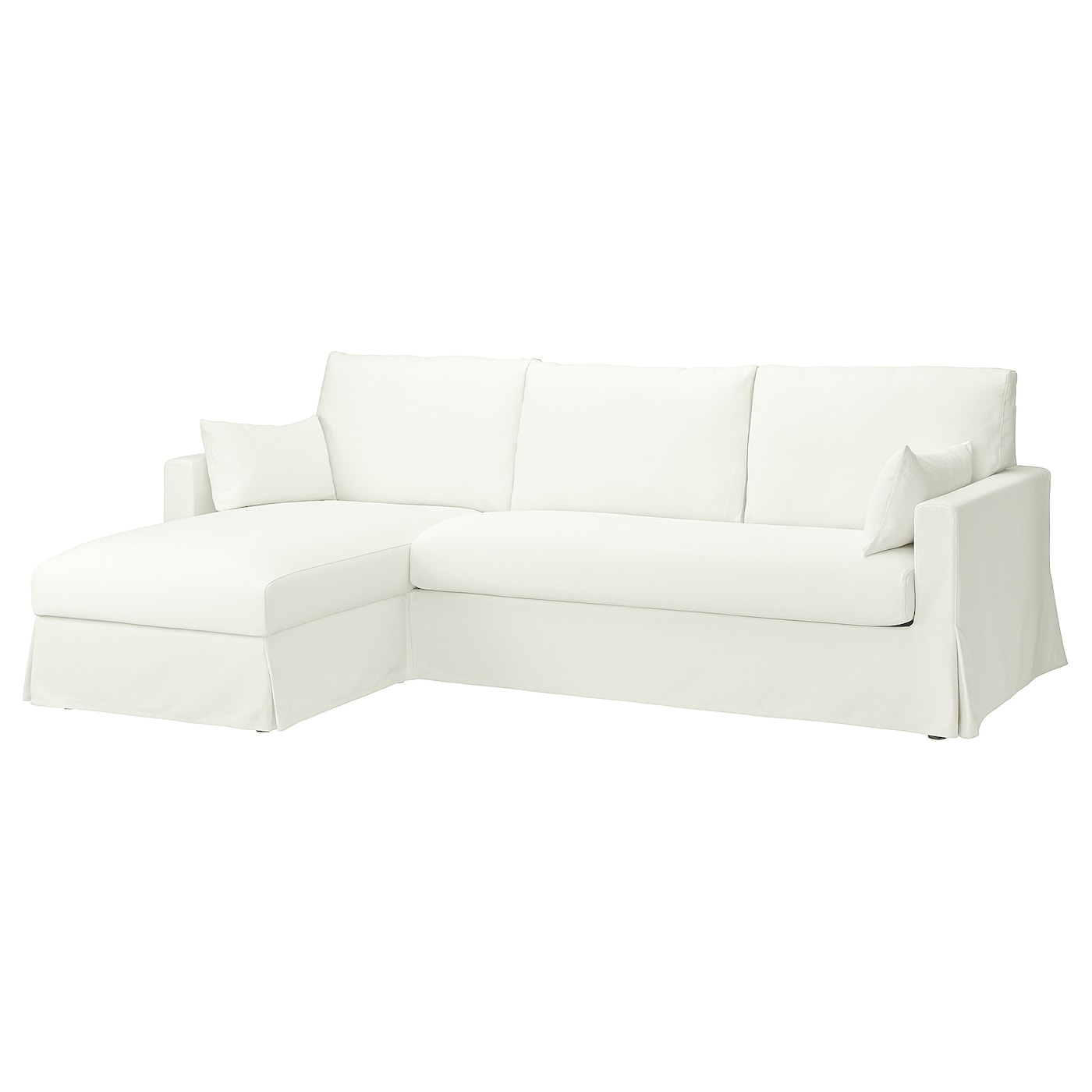 IKEA HYLTARP sofa 3o z szezlongiem, lewy, Hallarp biały, Wysokość z poduchami oparcia: 91 cm