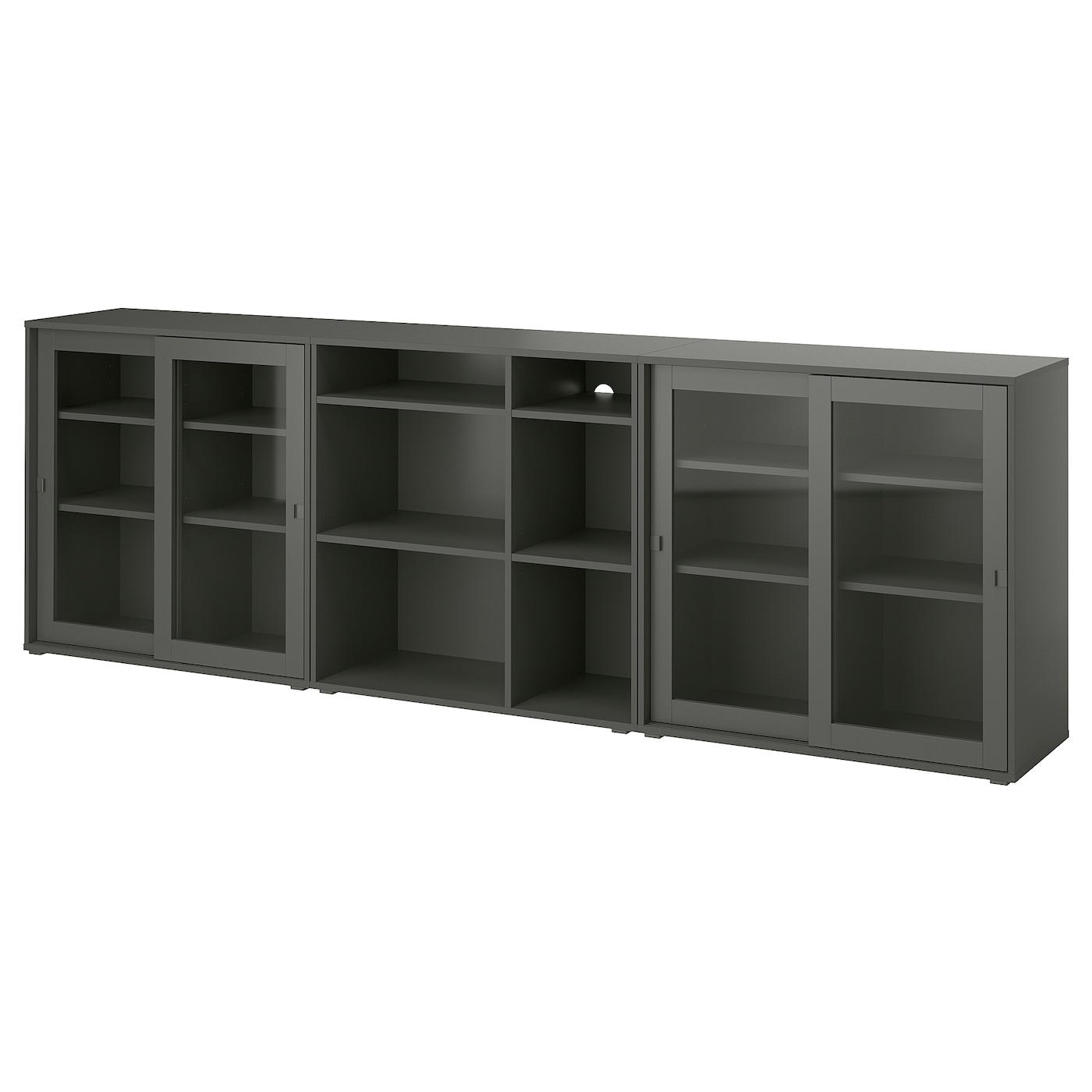IKEA VIHALS regał/szklane drzwi, ciemnoszary/szkło bezbarwne, 285x37x90 cm