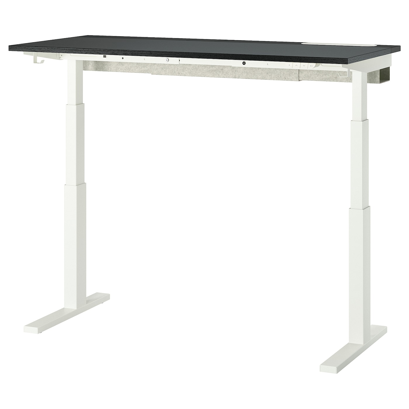 IKEA MITTZON biurko z regulacją wysokości, elektryczny okl jesionowa bejcowana na czarno/czarny biały, 140x60 cm