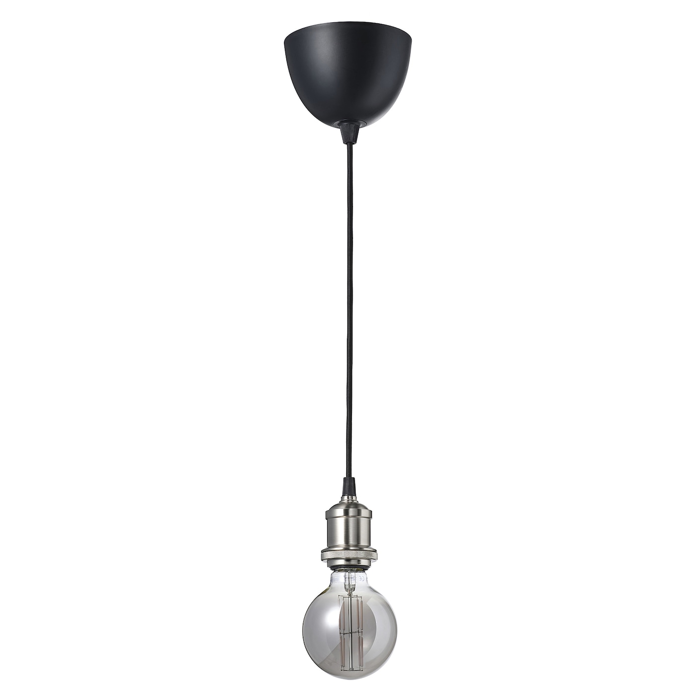 IKEA JÄLLBY / MOLNART lampa wisząca z żarówką, tkanina niklowano/kula szare szkło przezroczyste, Średnica: 95 mm