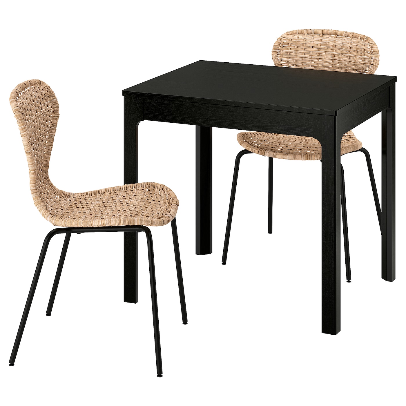 IKEA EKEDALEN / ÄLVSTA stół i 2 krzesła, ciemnobrązowy/rattan czarny, 80/120 cm