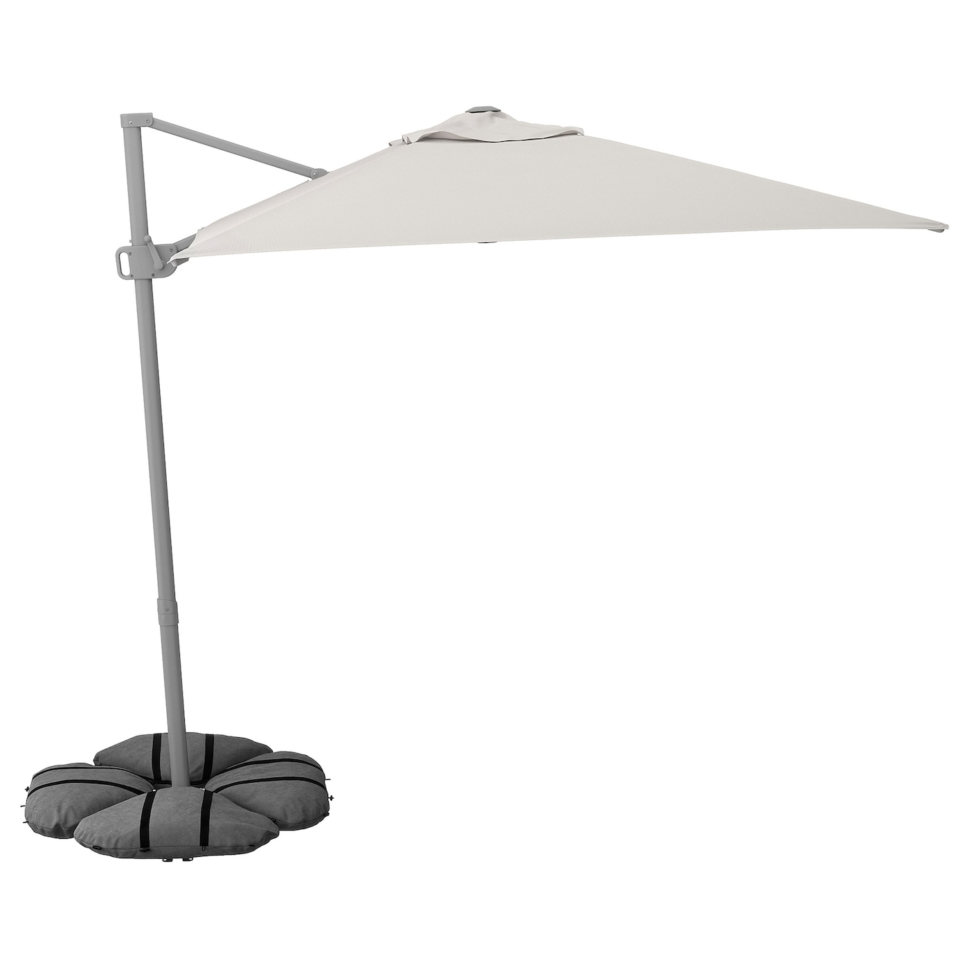 IKEA SVALÖN / IGGÖN parasol, wiszący z podstawą, jasny szarobeżowy/ciemnoszary, 300x200 cm