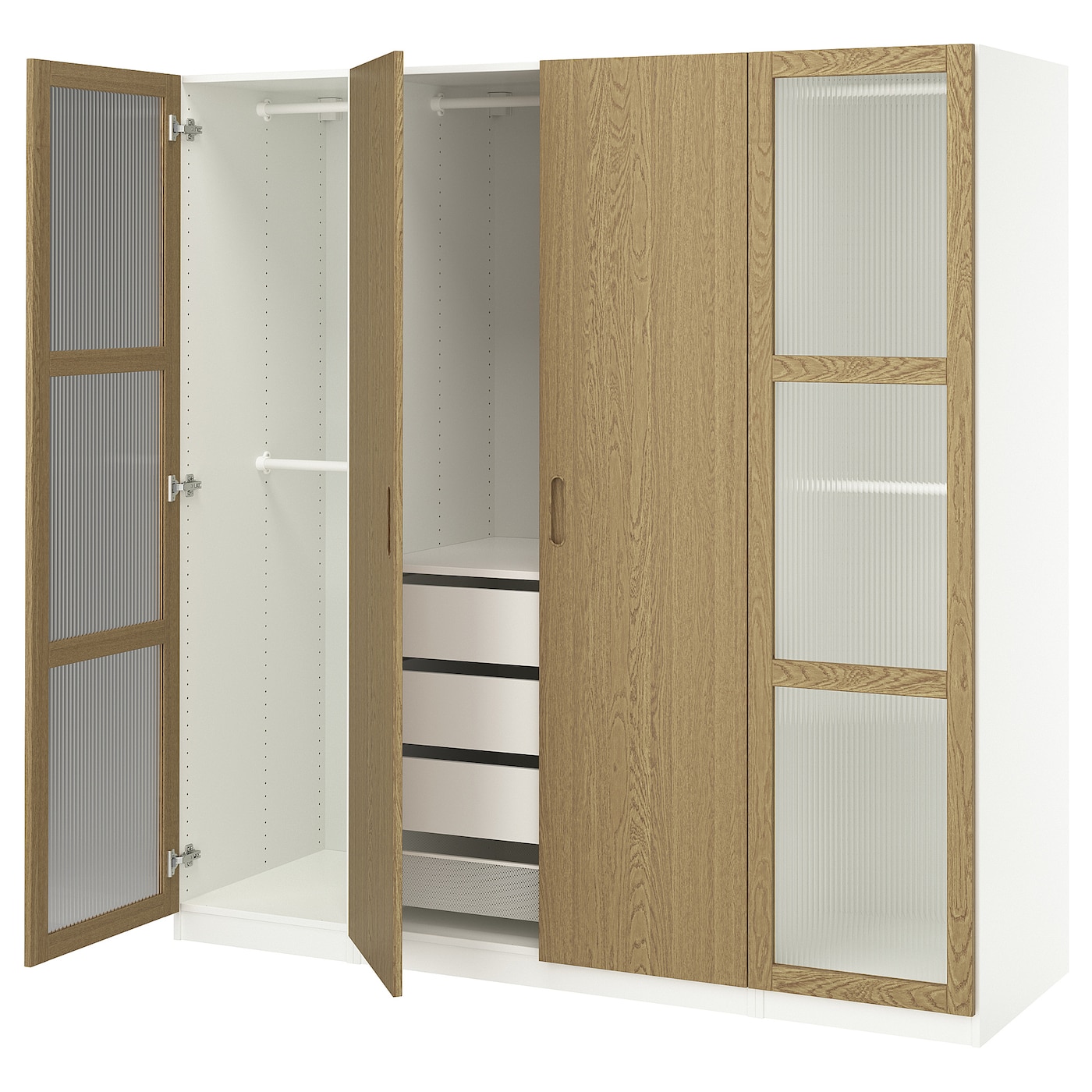 IKEA PAX / TONSTAD kombinacja szafy, biały/okl dęb szkło, 200x60x201 cm