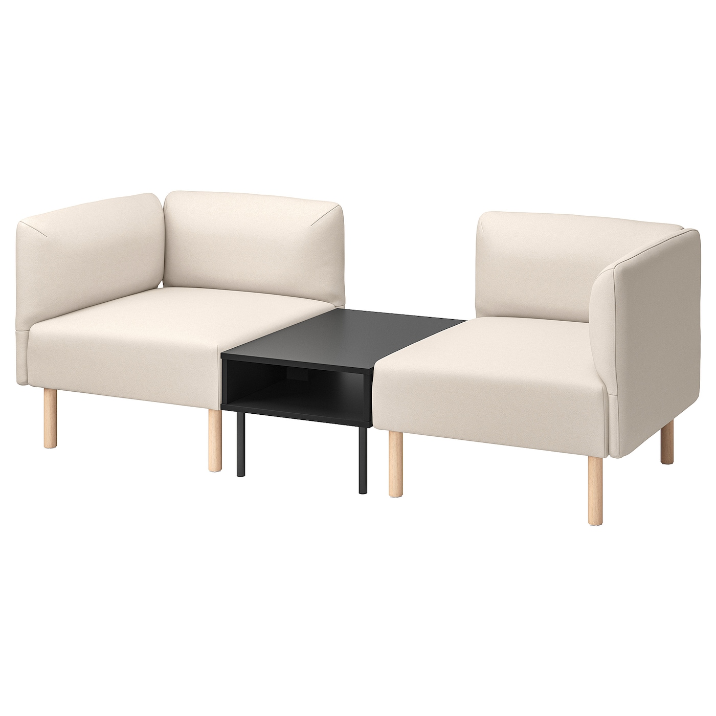 IKEA LILLEHEM 2-os sofa moduł ze stolik bocznym, Vissle beżowy/drewno, Szerokość: 202 cm