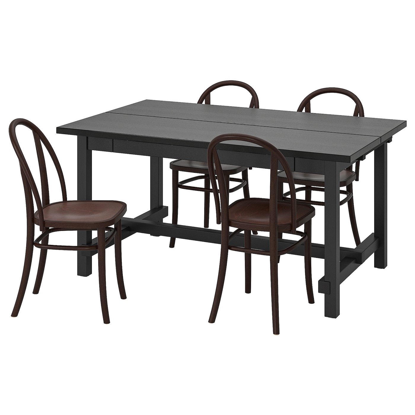 IKEA NORDVIKEN / SKOGSBO stół i 4 krzesła, czarny/ciemnobrązowy, 152/223 cm