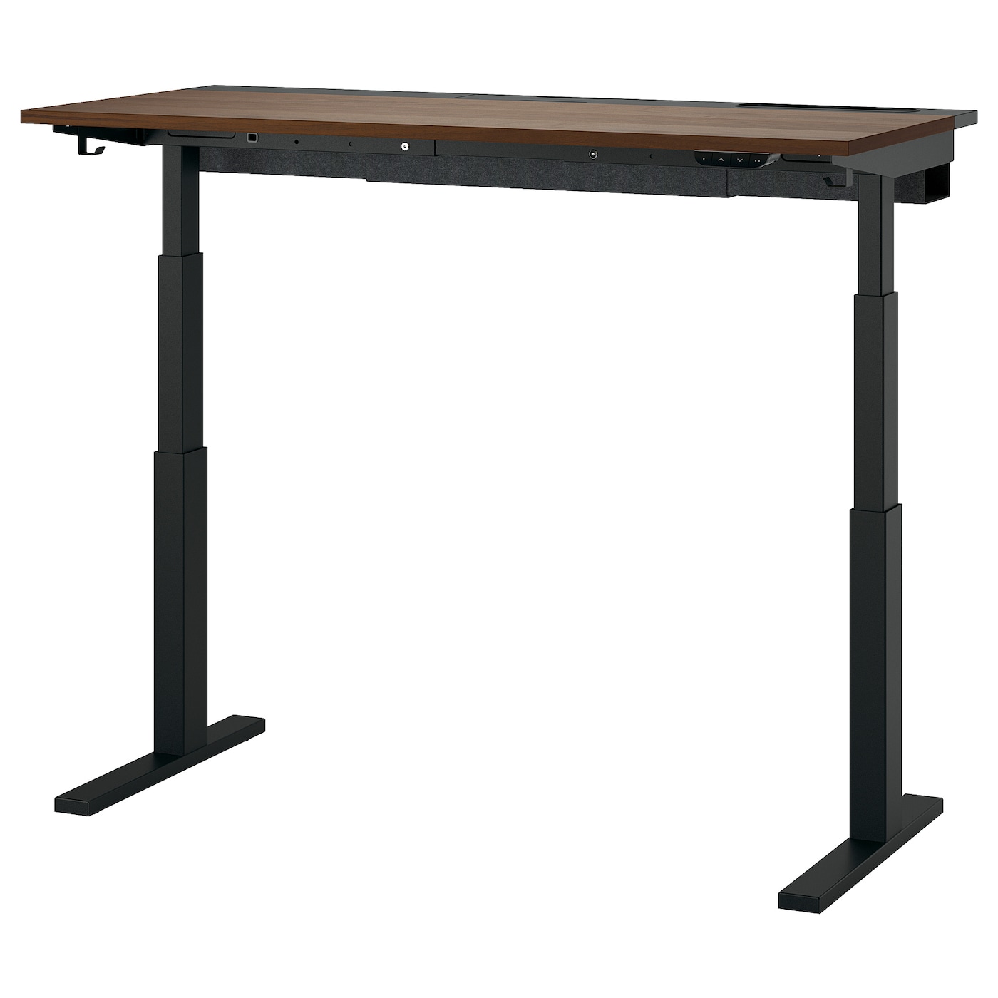 IKEA MITTZON biurko z regulacją wysokości, elektryczny okleina orzechowa/czarny, 140x60 cm
