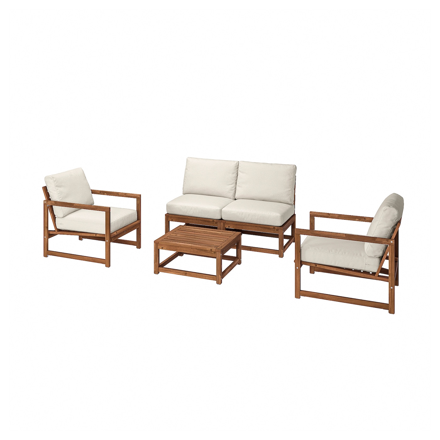 IKEA NÄMMARÖ komplet dla 4 osób, na zewnątrz, bejca jasnobrązowa/Frösön/Duvholmen beżowy, Szerokość sofy: 126 cm