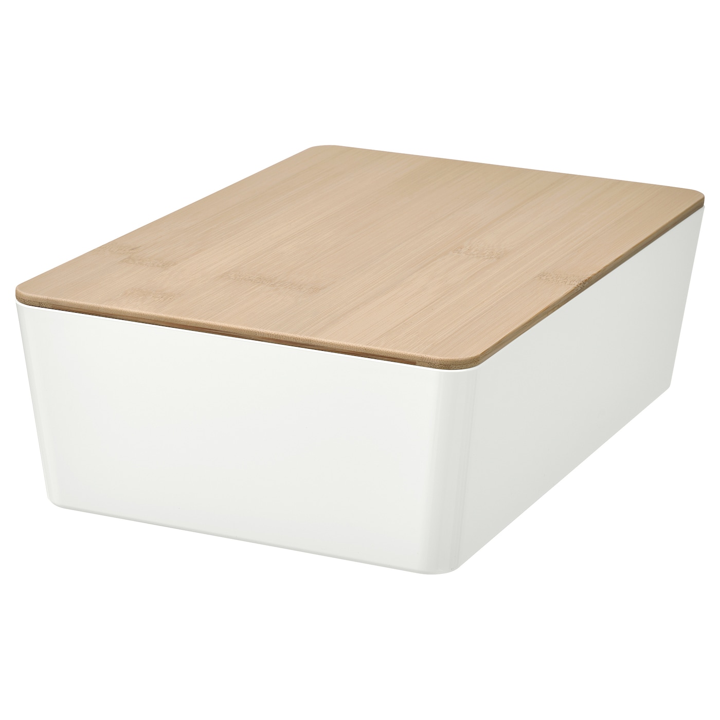 IKEA KUGGIS pojemnik z pokrywką, biały/bambus, 18x26x8 cm
