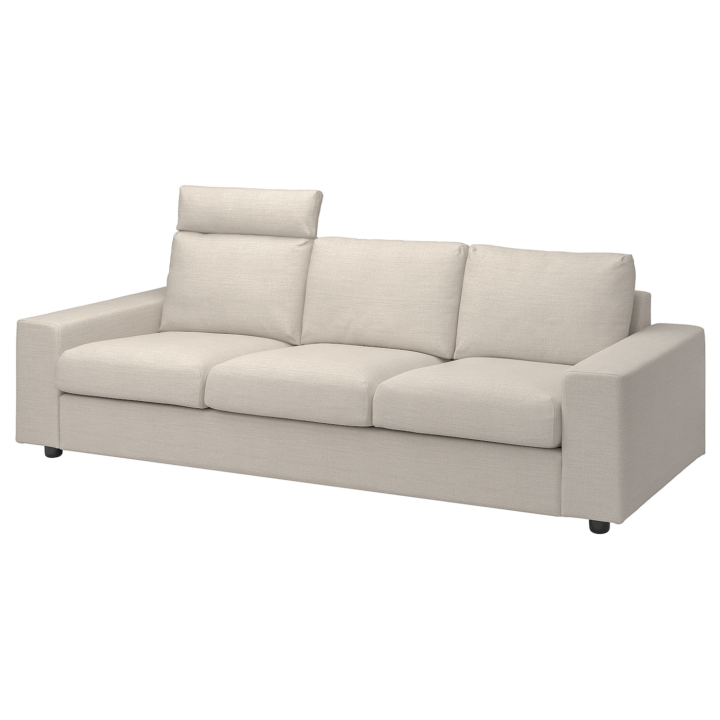 IKEA VIMLE sofa 3-osobowa, z zagłówkiem z szerokimi podłokietnikami/Gunnared beżowy, Wysokość z zagłówkiem: 103 cm