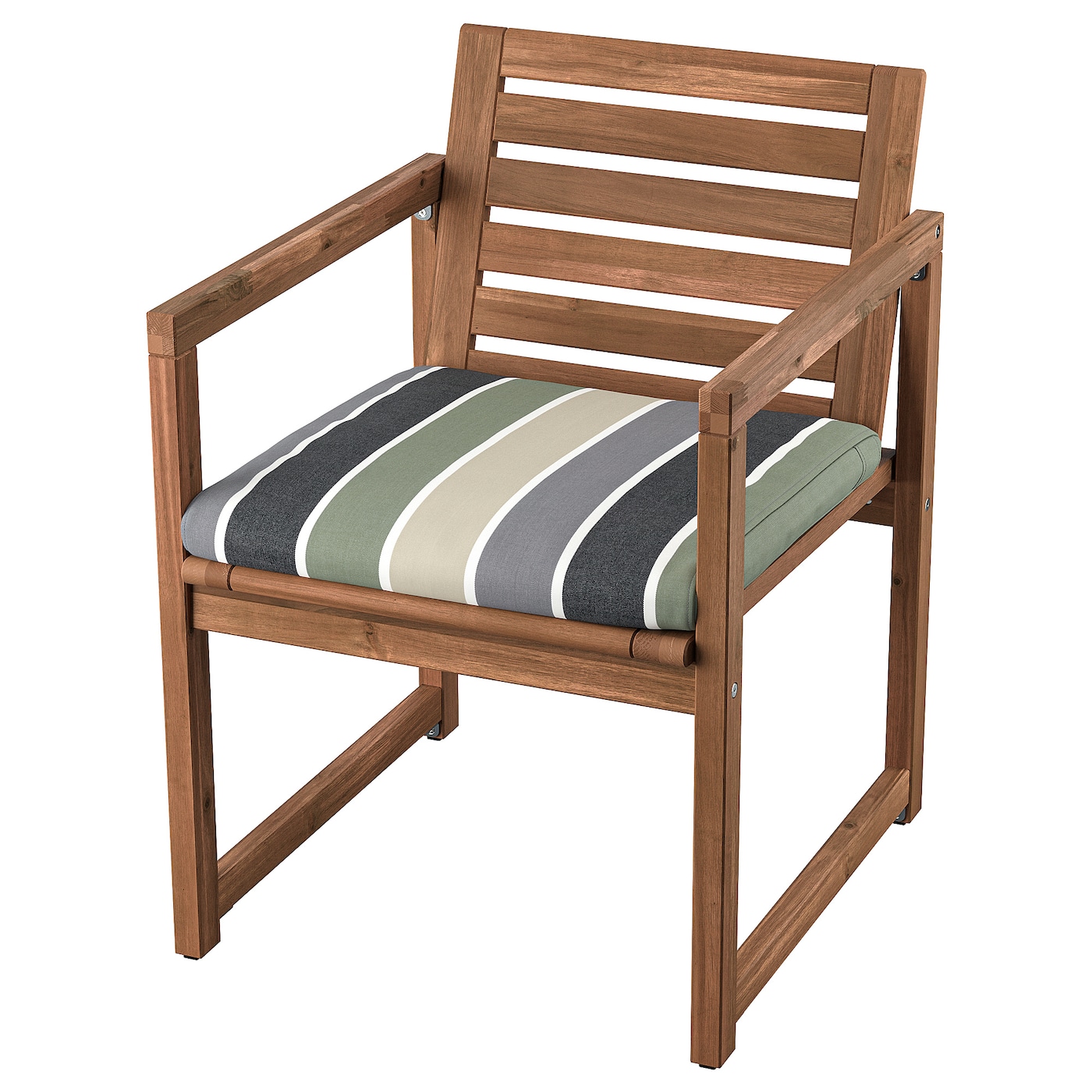 IKEA NÄMMARÖ krzesło z podłokietnikami, ogr, bejca jasnobrązowa/Frösön/Duvholmen wzór w paski, Szerokość: 56 cm