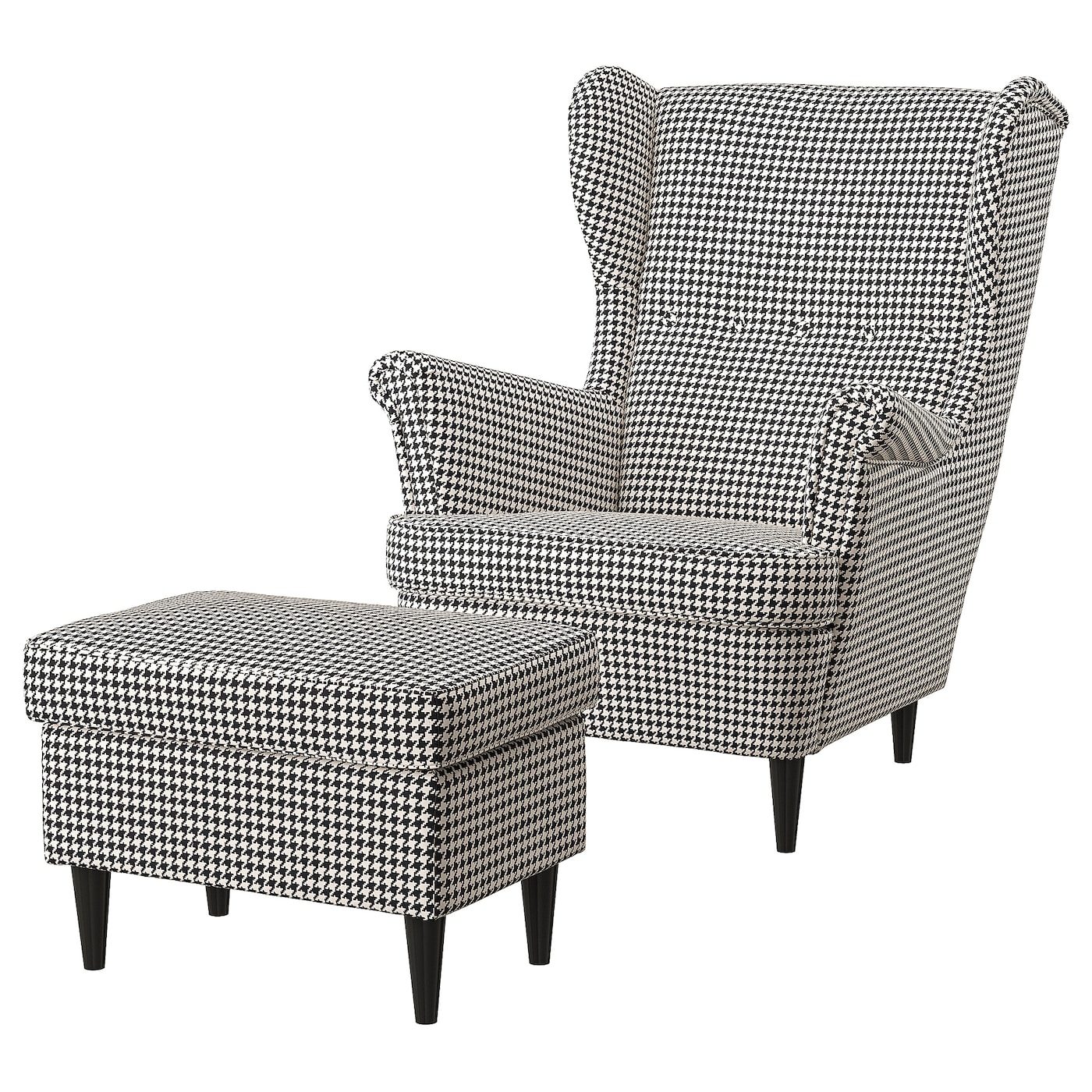 IKEA STRANDMON fotel/podnóżek, Vibberbo czarny/beżowy