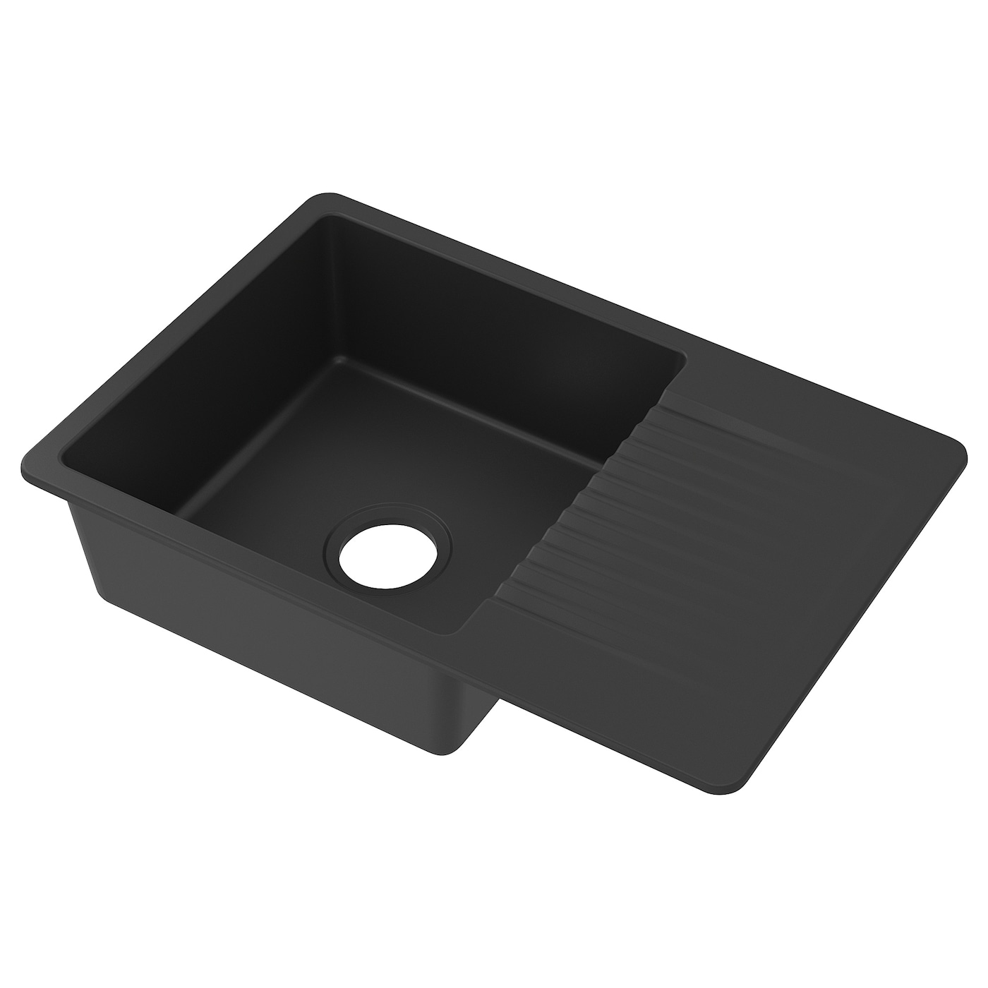 IKEA KILSVIKEN zlew wpuszczany, 1 kom z ociekarką, czarny kompozyt kwarcowy, 72x46 cm