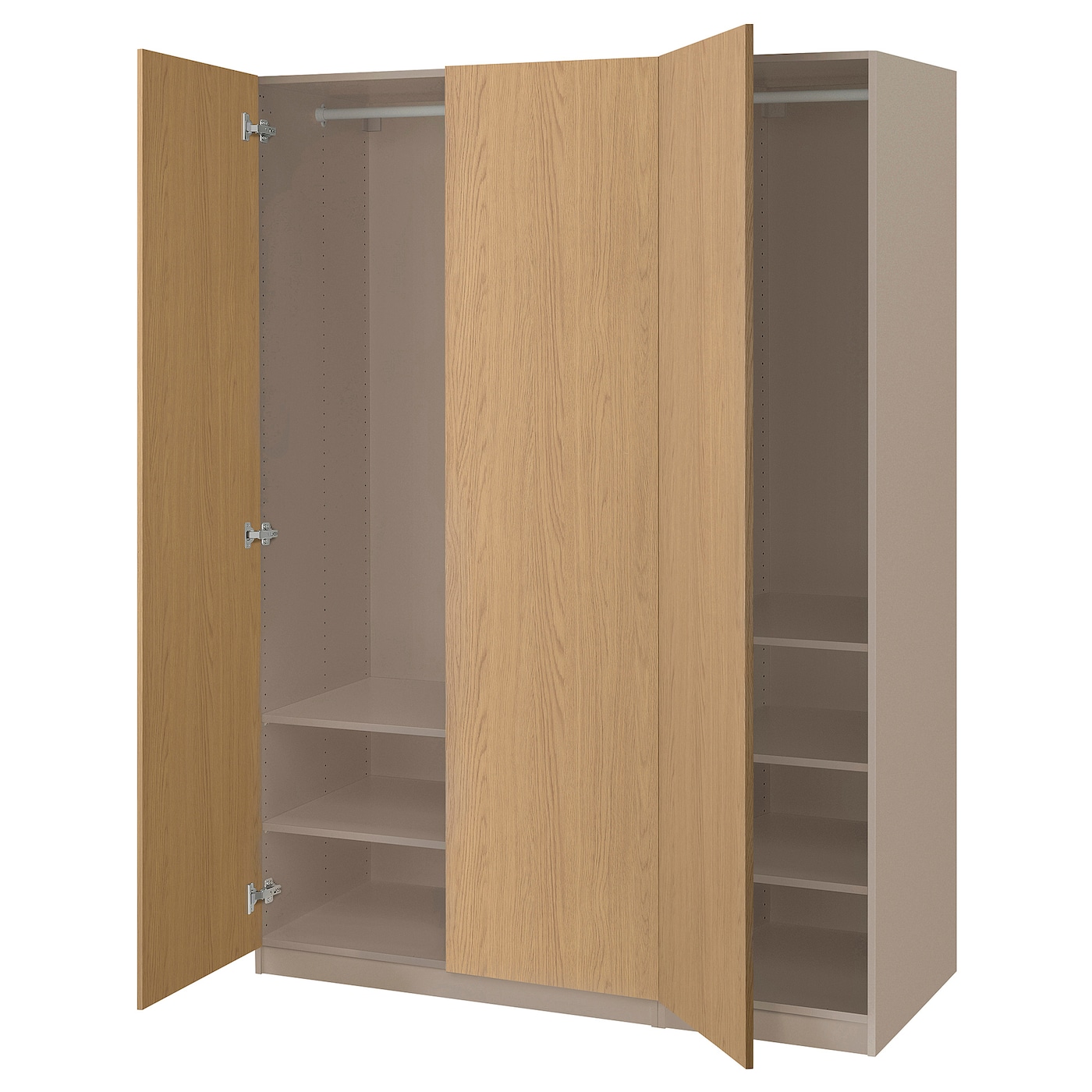 IKEA PAX / STORKLINTA kombinacja szafy, szarobeżowy/imit. dębu, 150x60x201 cm