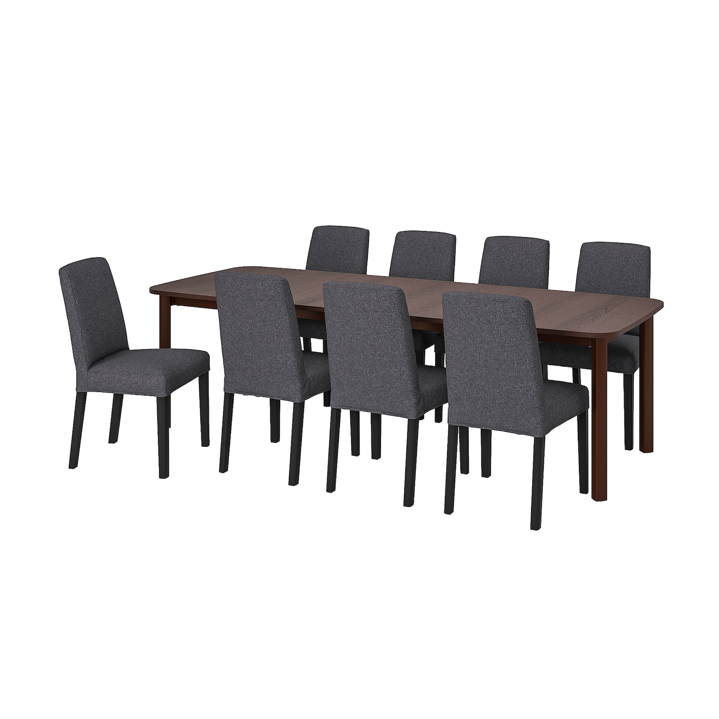 IKEA STRANDTORP / BERGMUND stół i 8 krzeseł, brązowy/Gunnared średni szary, 150/205/260 cm