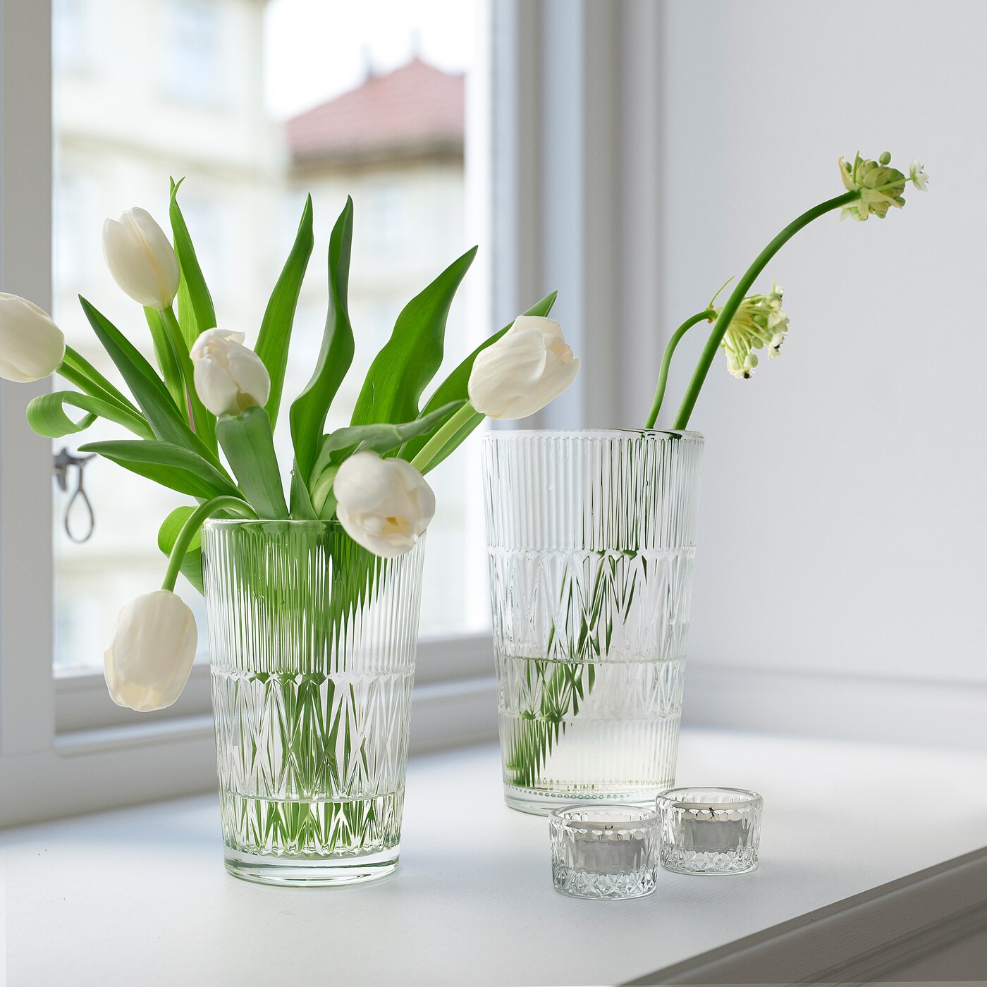 IKEA SMÄLLSPIREA Wazon, szkło bezbarwne/wzór, 17 cm