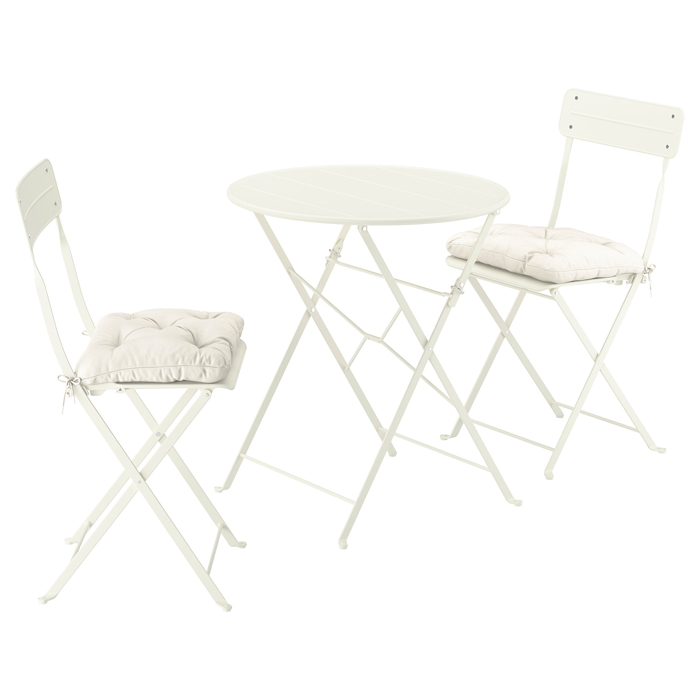 IKEA SUNDSÖ stół i 2 składane krzesła, zewnętrzne kremowy/kremowy Kuddarna jasny szarobeżowy, 65 cm