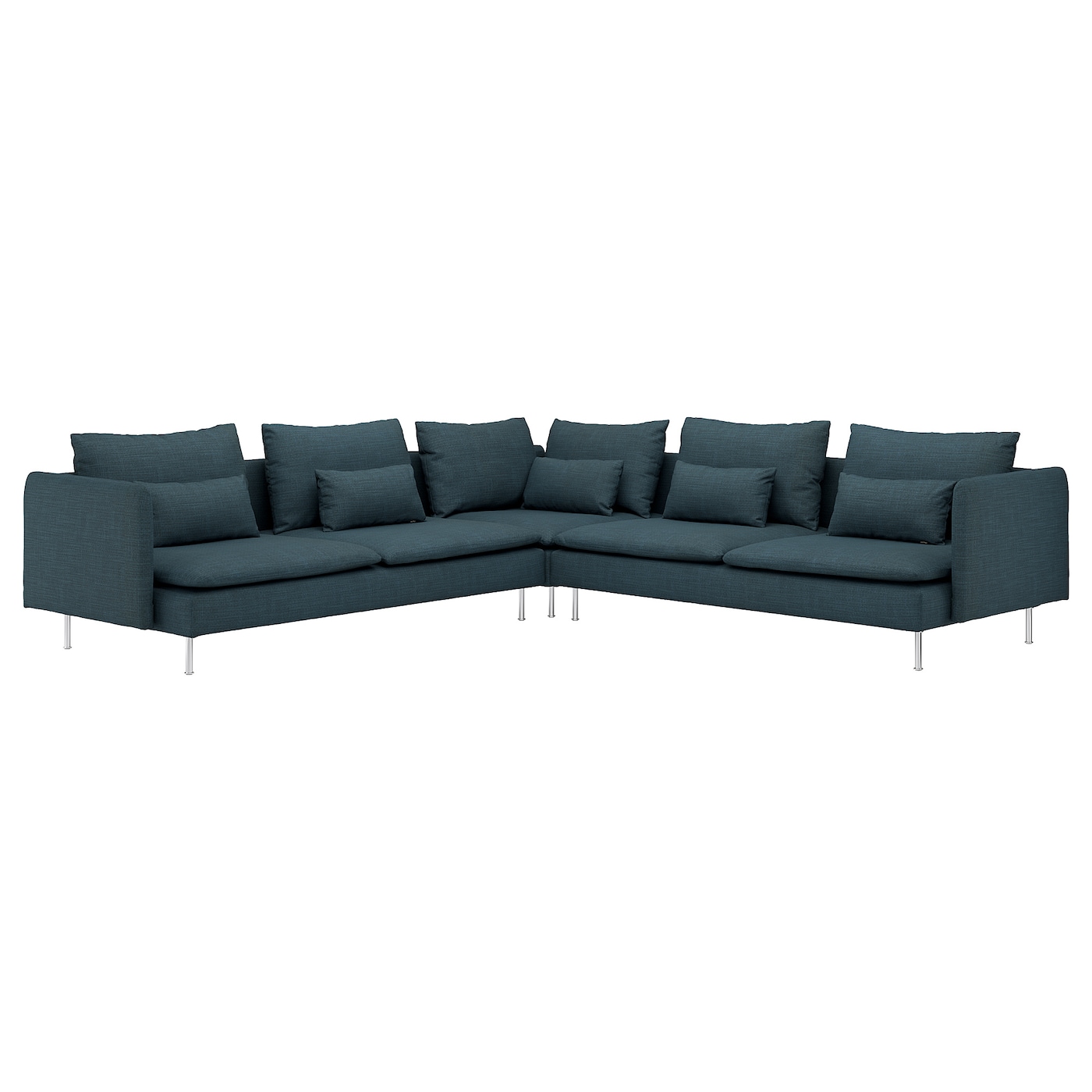 IKEA SÖDERHAMN sofa narożna, 6-osobowa, Hillared granatowy, Wysokość z poduchami oparcia: 83 cm
