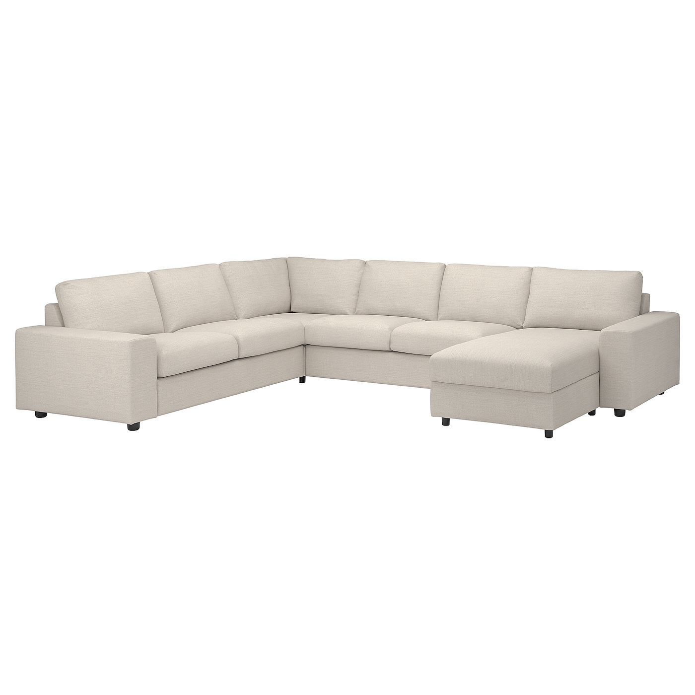 IKEA VIMLE narożna sofa 5o z szezl, z szerokimi podłokietnikami/Gunnared beżowy, Wysokość z poduchami oparcia: 83 cm