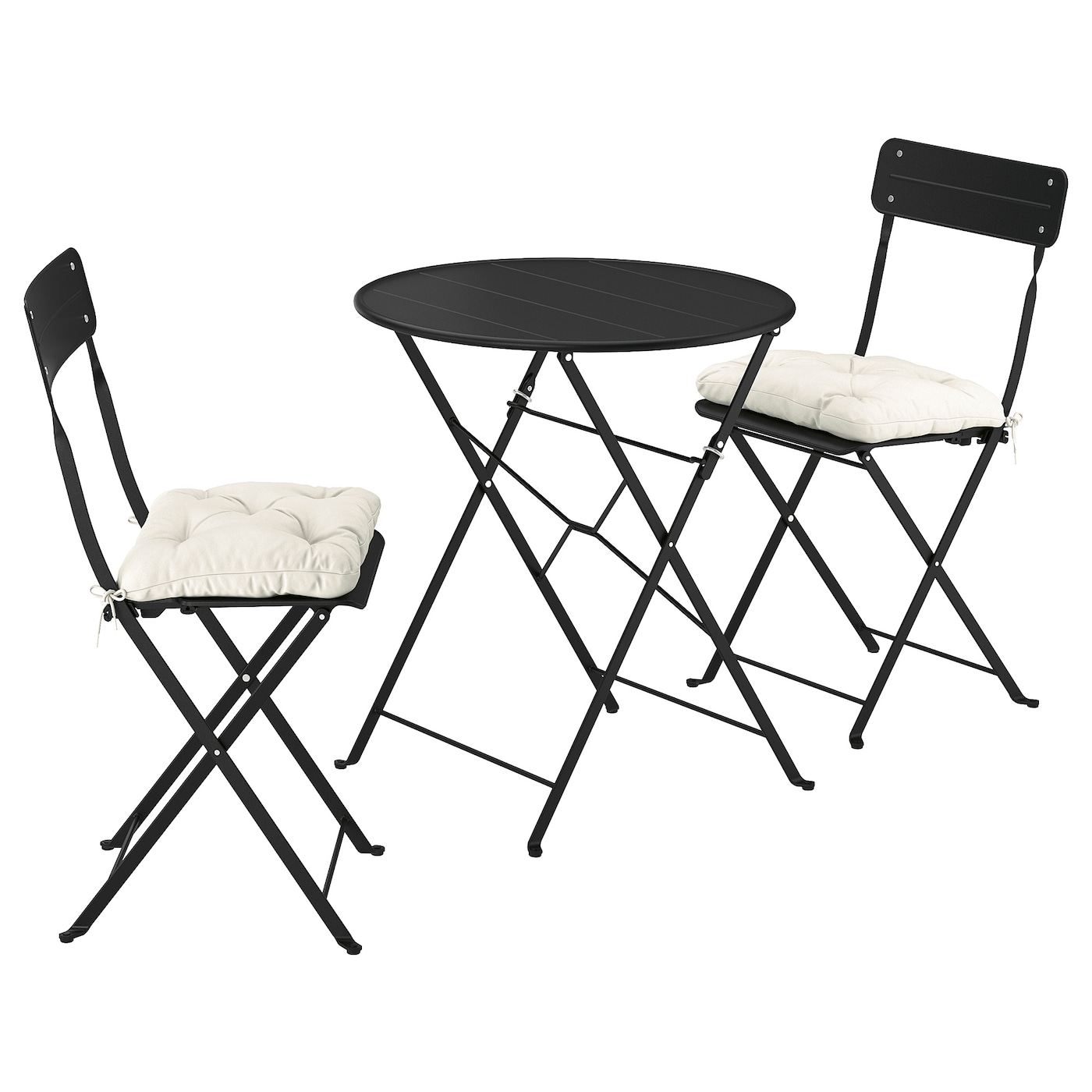 IKEA SUNDSÖ stół i 2 składane krzesła, zewnętrzne antracyt/antracyt Kuddarna jasny szarobeżowy, 65 cm