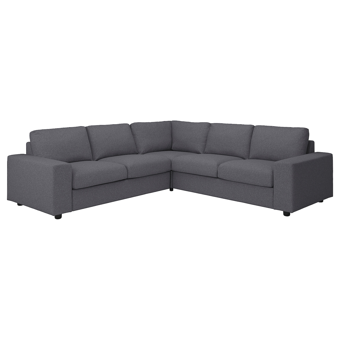 IKEA VIMLE sofa narożna 4-osobowa, z szerokimi podłokietnikami/Gunnared średnioszary, Wysokość z poduchami oparcia: 83 cm