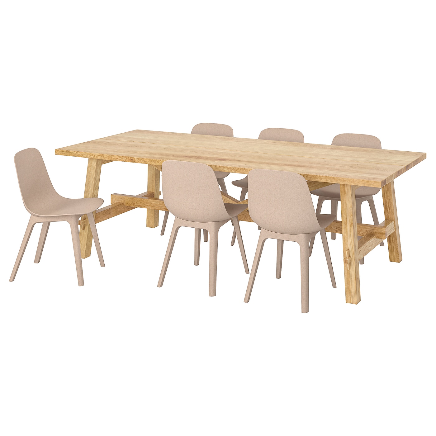 IKEA MÖCKELBY / ODGER stół i 6 krzeseł, dąb/biały/beżowy, 235x100 cm