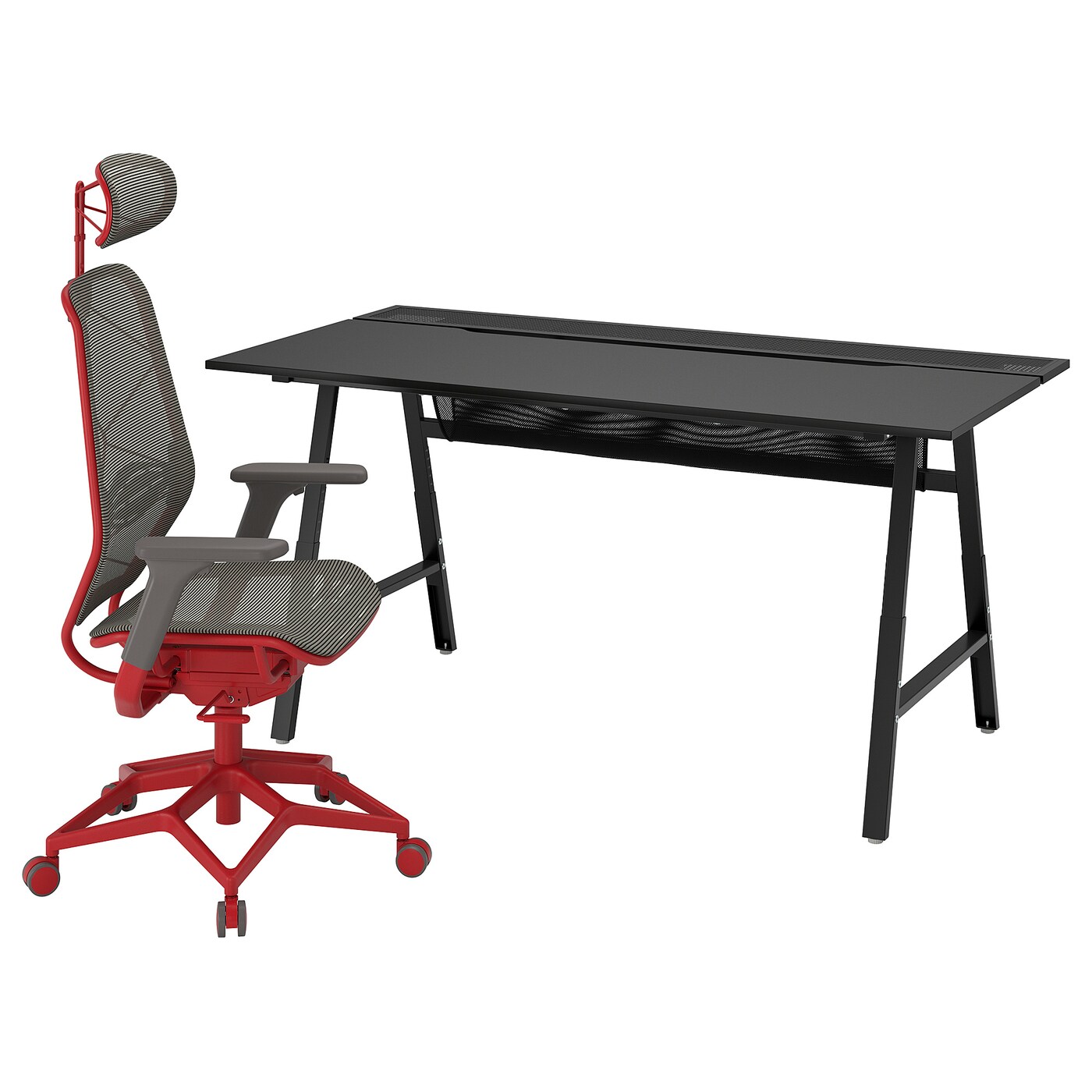IKEA UTESPELARE / STYRSPEL biurko gamingowe i krzesło, czarny szary/czerwony