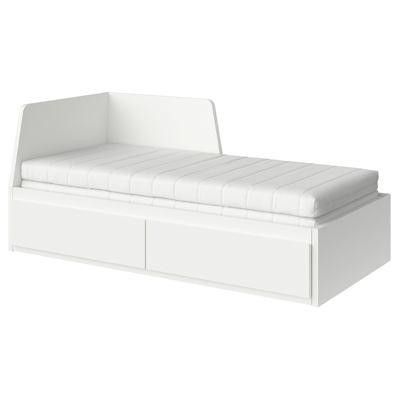 IKEA FLEKKE Leżanka z 2 szufladami, 2 materace, biały/Åfjäll średnio twardy, 80x200 cm