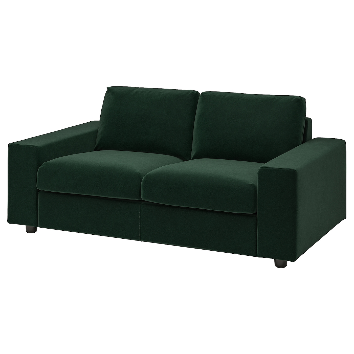 IKEA VIMLE sofa 2-osobowa, z szerokimi podłokietnikami/Djuparp ciemnozielony, Wysokość z poduchami oparcia: 83 cm