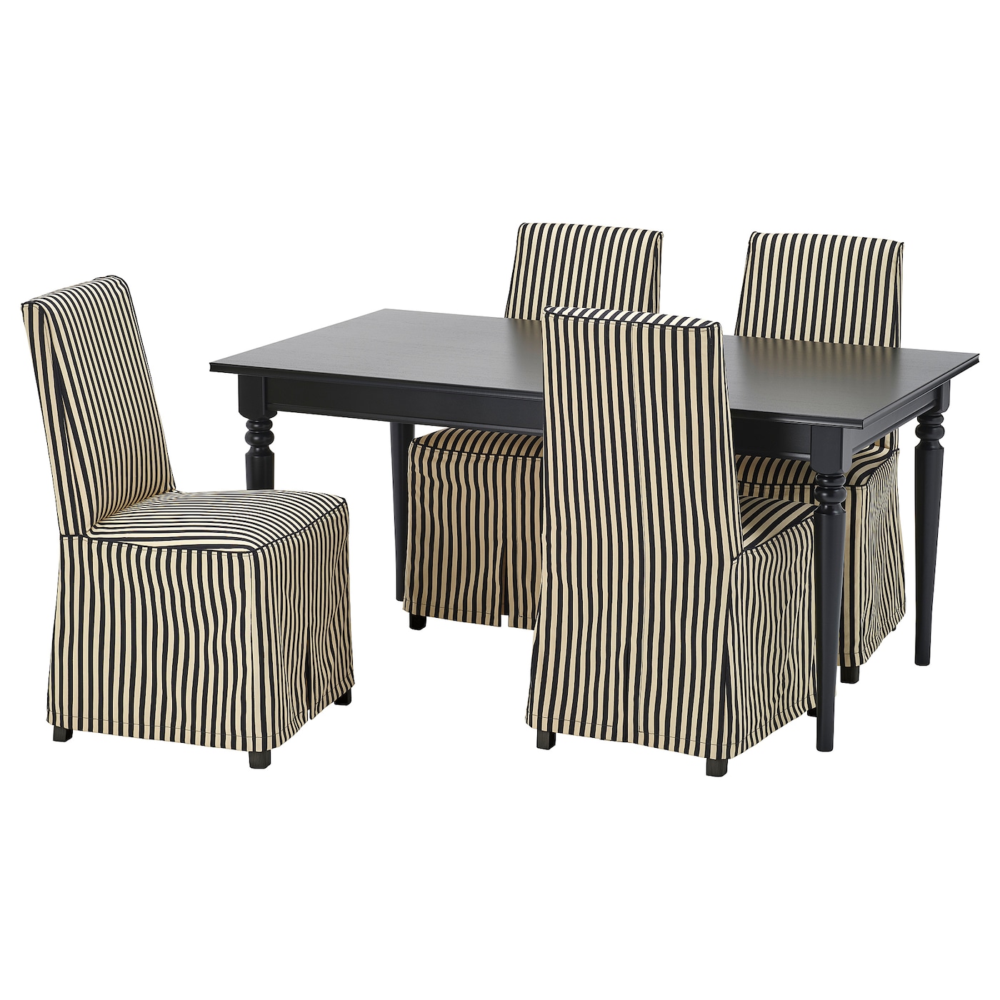 IKEA INGATORP / BERGMUND stół i 4 krzesła, czarny/czarny czarny/biały, 155/215 cm