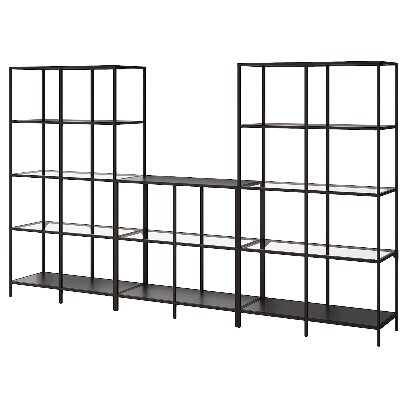 IKEA VITTSJÖ regał, czarnybrąz/szkło, 300x36x175 cm