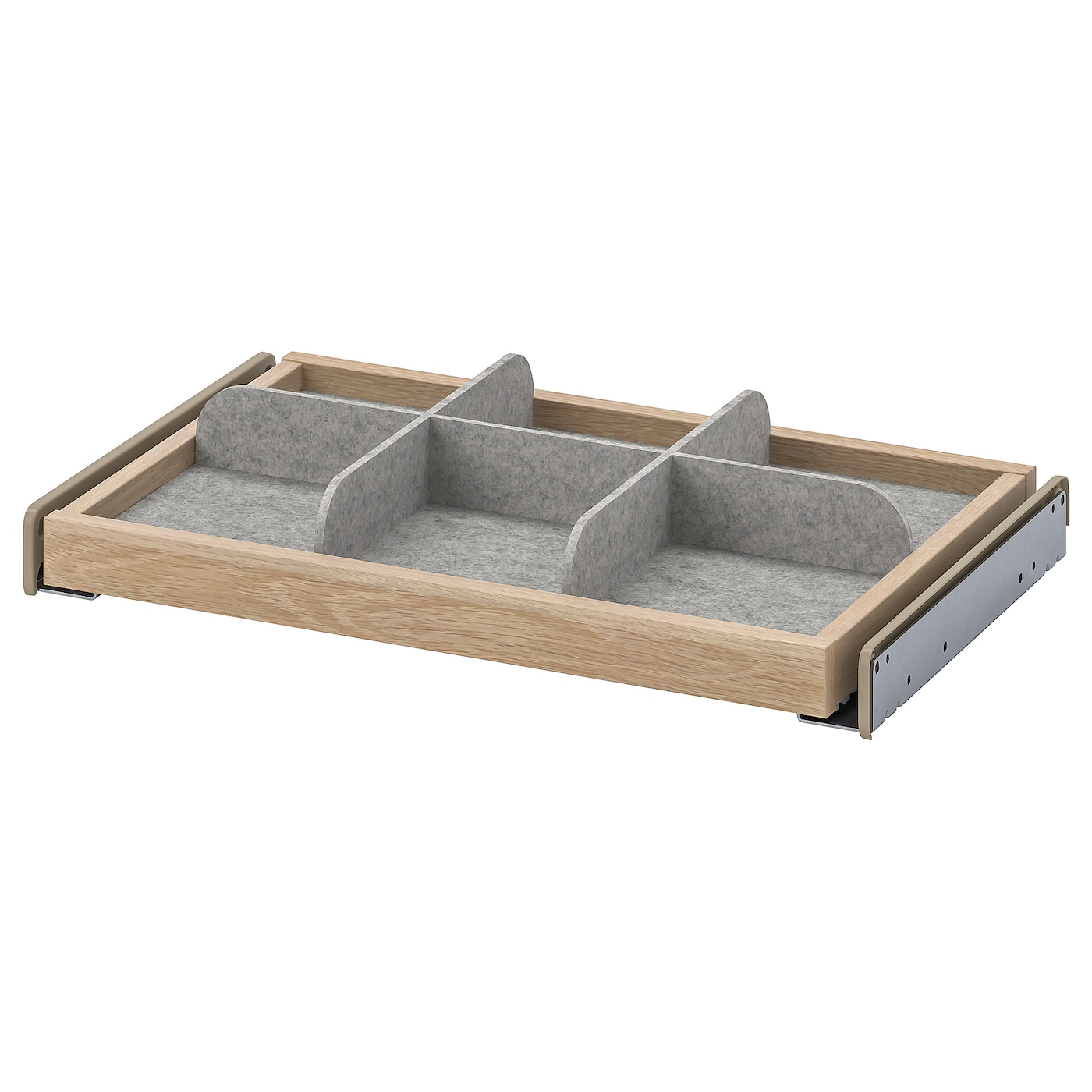 IKEA KOMPLEMENT wysuwana półka z przegrodą, imitacja dębu bejcowanego na biało/jasnoszary, 50x35 cm