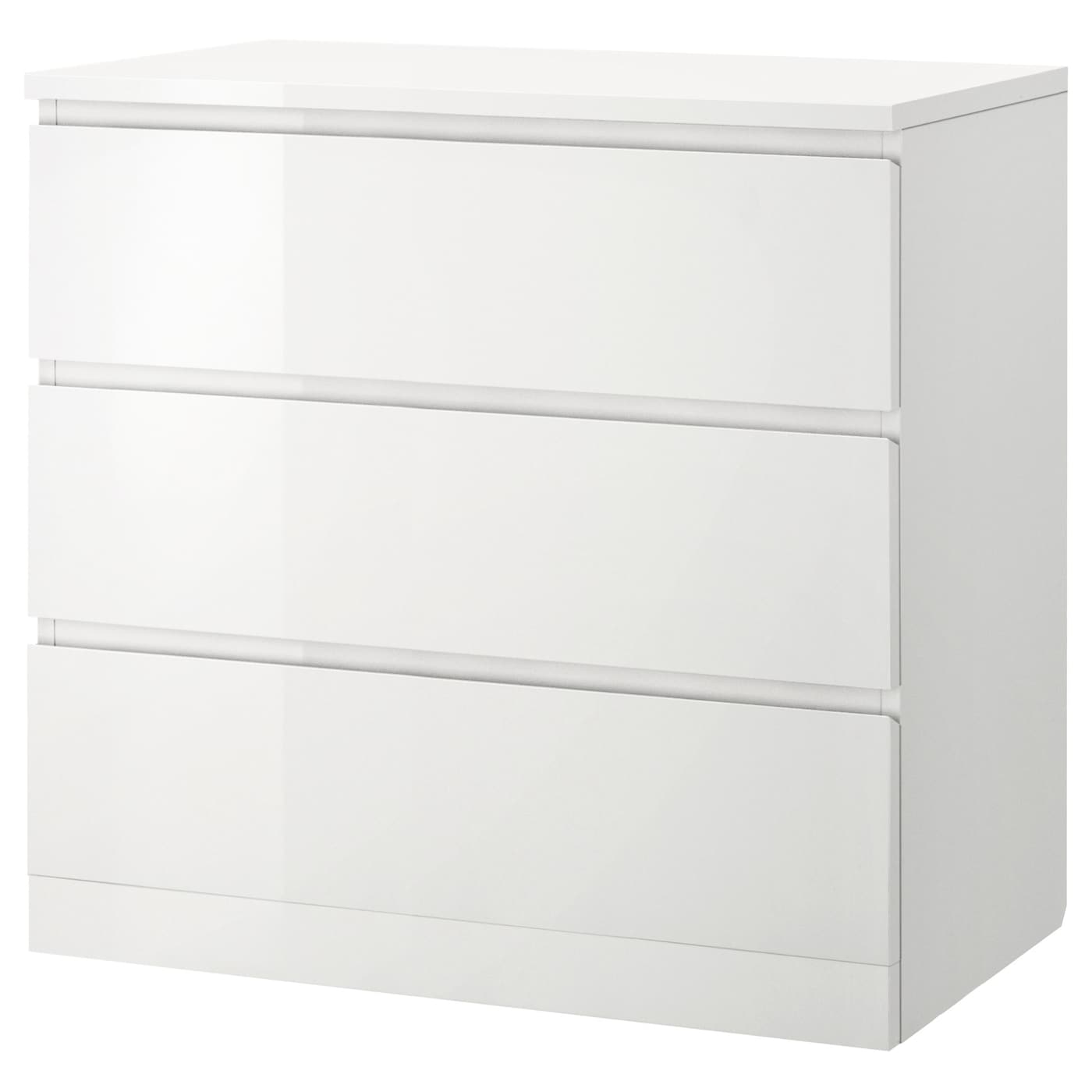 IKEA MALM komoda, 3 szuflady, połysk biały, 80x78 cm