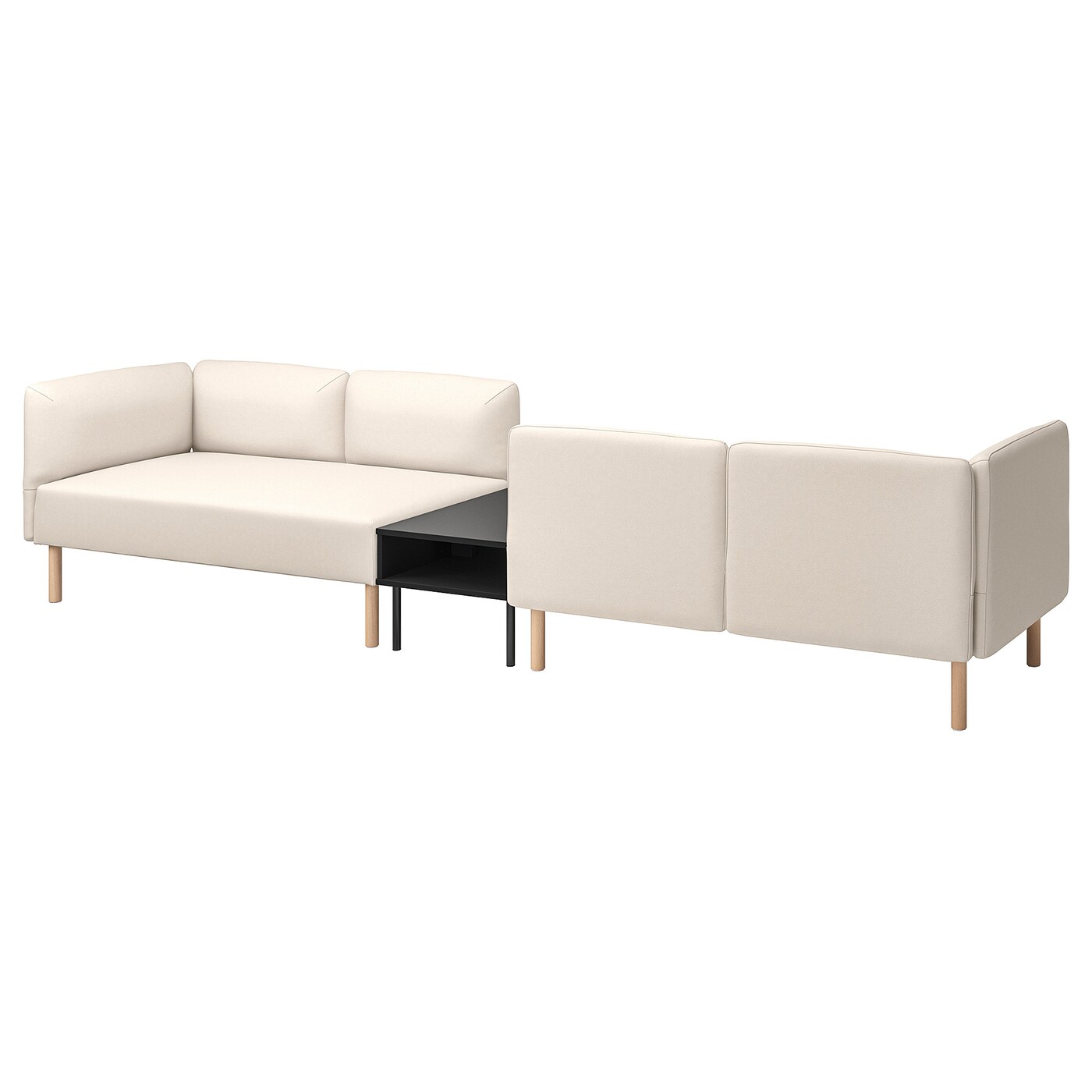 IKEA LILLEHEM 4-os sofa moduł ze stolik bocznym, Vissle beżowy/drewno, Szerokość: 346 cm