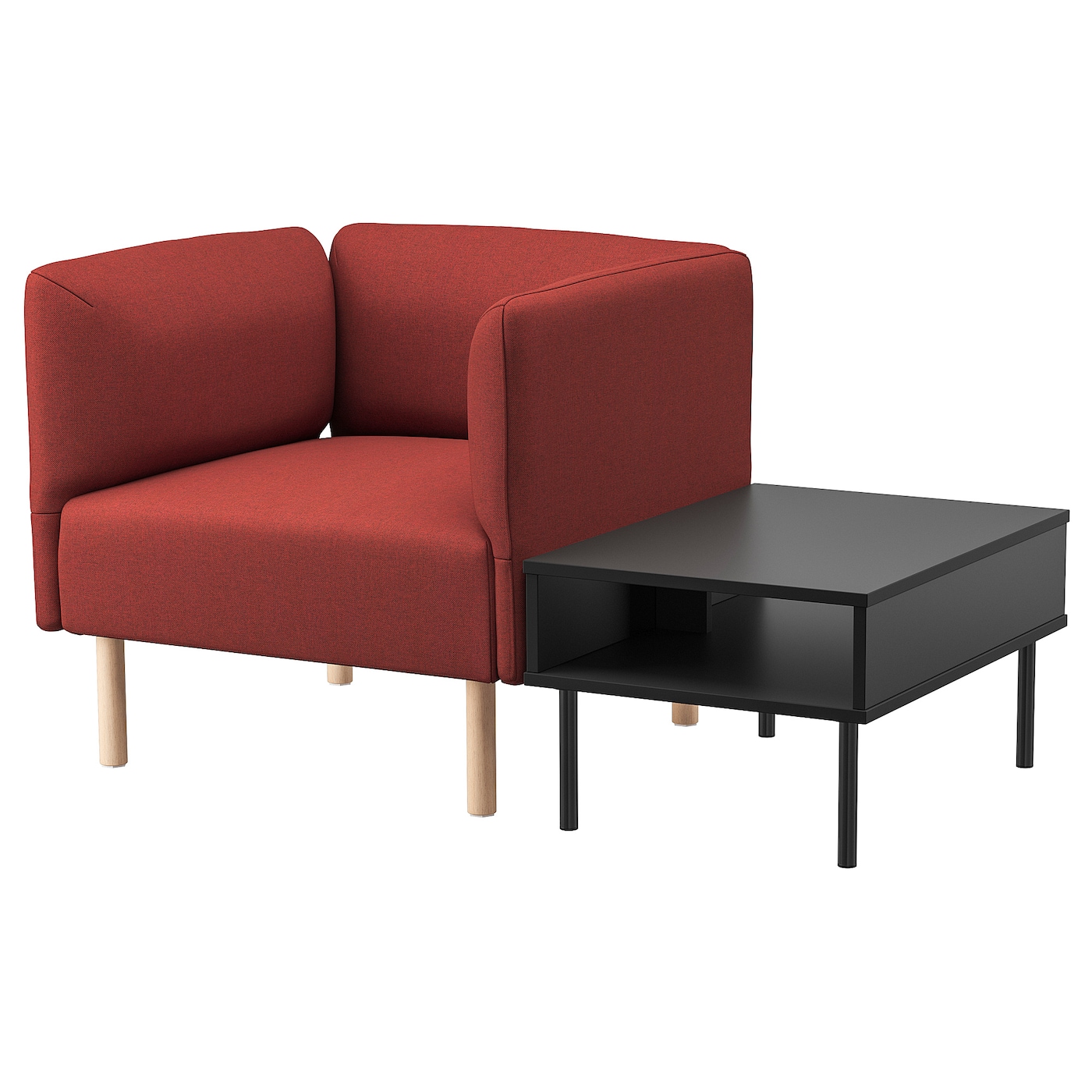 IKEA LILLEHEM fotel i stolik, Gunnared brązowoczerwony/drewno, Szerokość: 80 cm