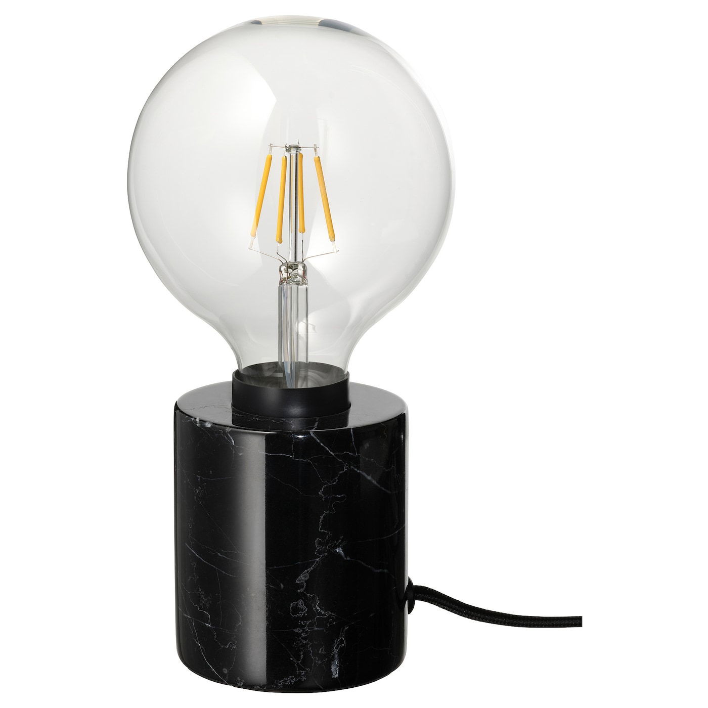 IKEA MARKFROST / LUNNOM lampa stołowa z żarówką, marmur czarny/kula