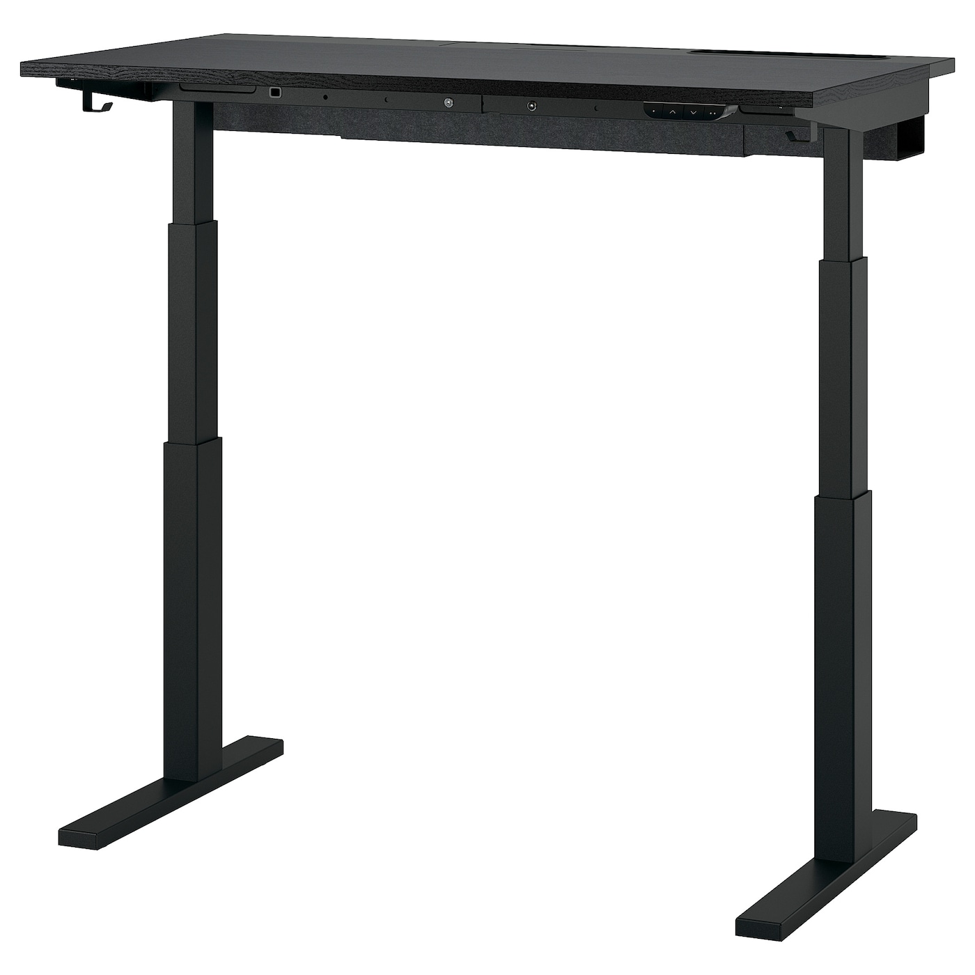 IKEA MITTZON biurko z regulacją wysokości, elektryczny okl jesionowa bejcowana na czarno/czarny, 120x60 cm