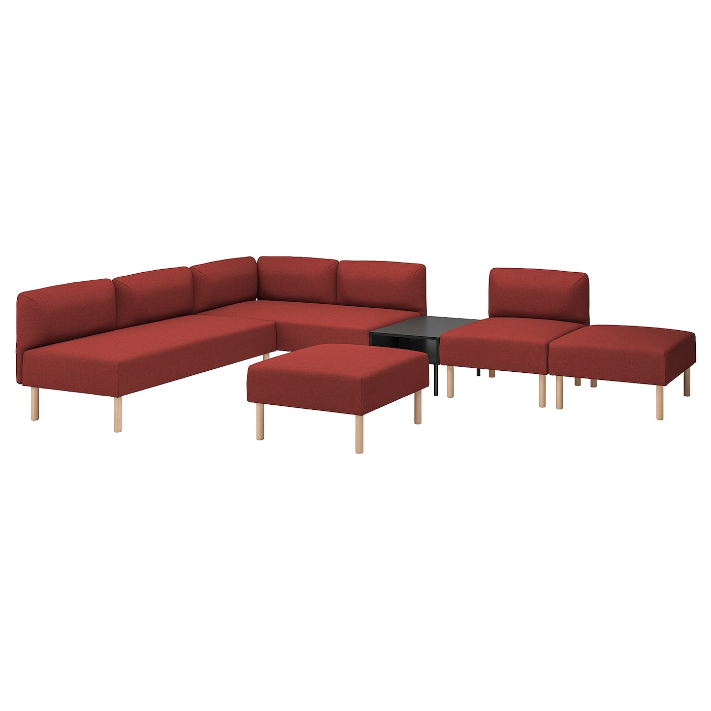 IKEA LILLEHEM 6-os sofa moduł ze stolikiem pomoc, Gunnared/brązowoczerwony drewno, Szerokość: 342 cm