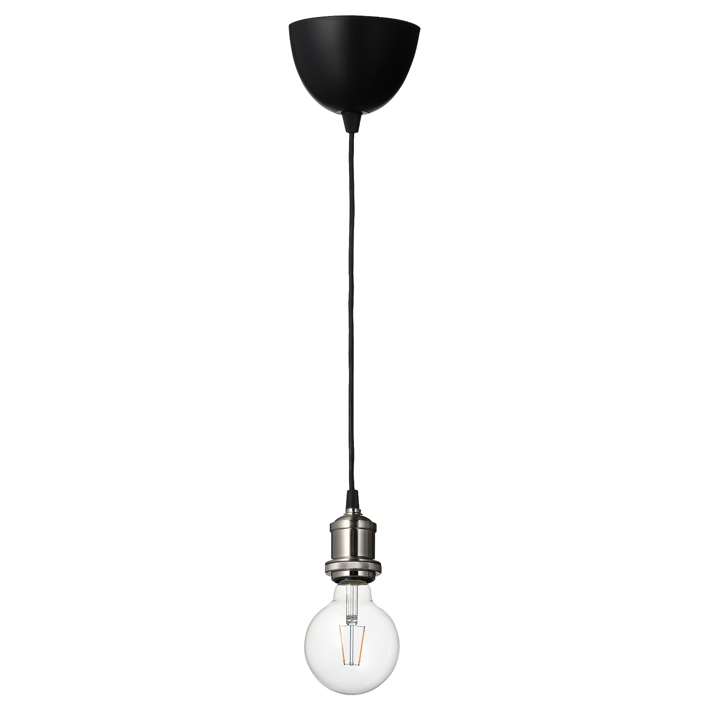 IKEA JÄLLBY / LUNNOM lampa wisząca z żarówką, niklowano/kula przezroczysta