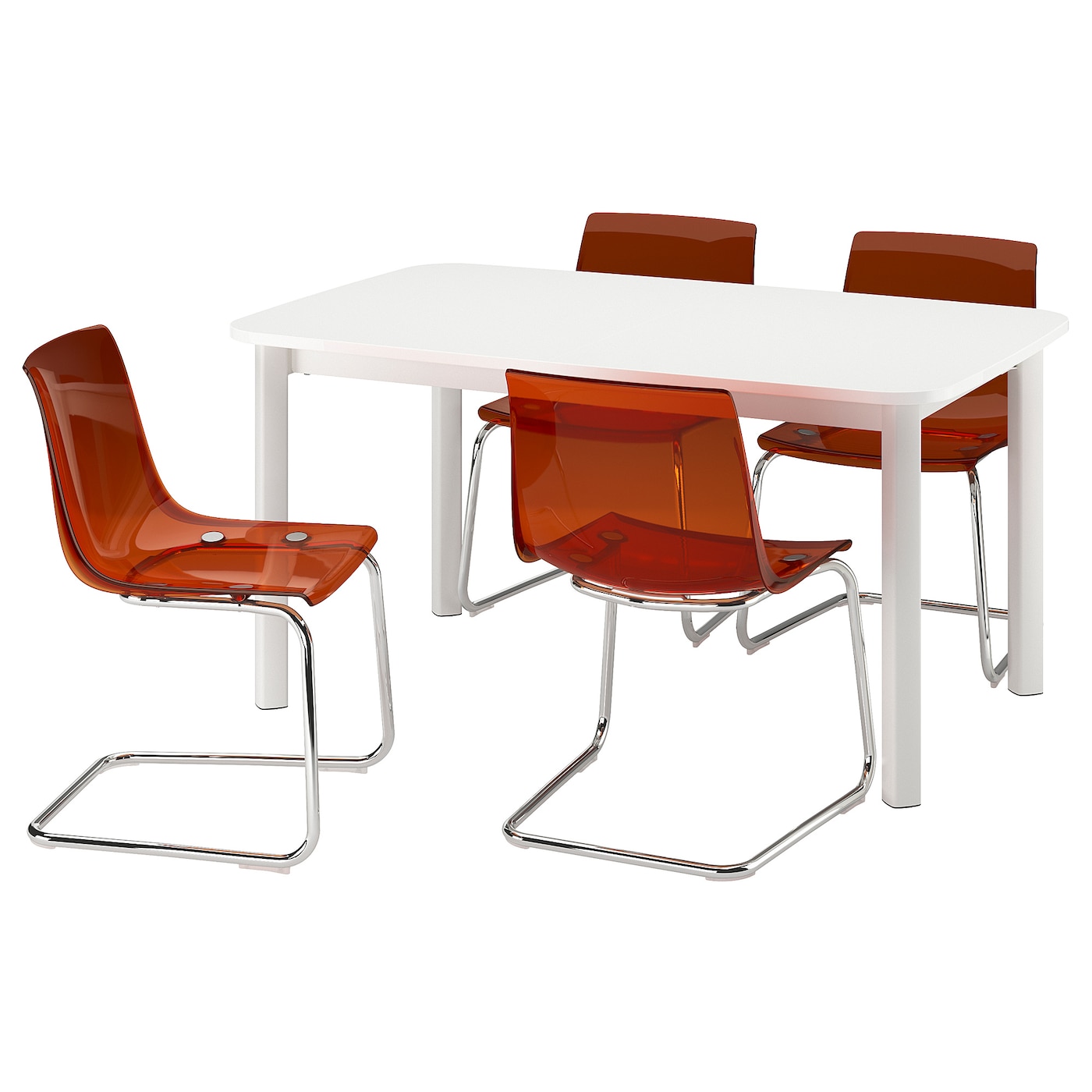 IKEA STRANDTORP / TOBIAS stół i 4 krzesła, biały/brązowy/czerwony chrom, 150/205/260 cm