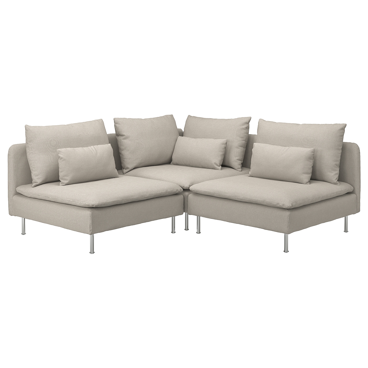 IKEA SÖDERHAMN sofa narożna 3-osobowa, Fridtuna jasnobeżowy, Wysokość z poduchami oparcia: 83 cm