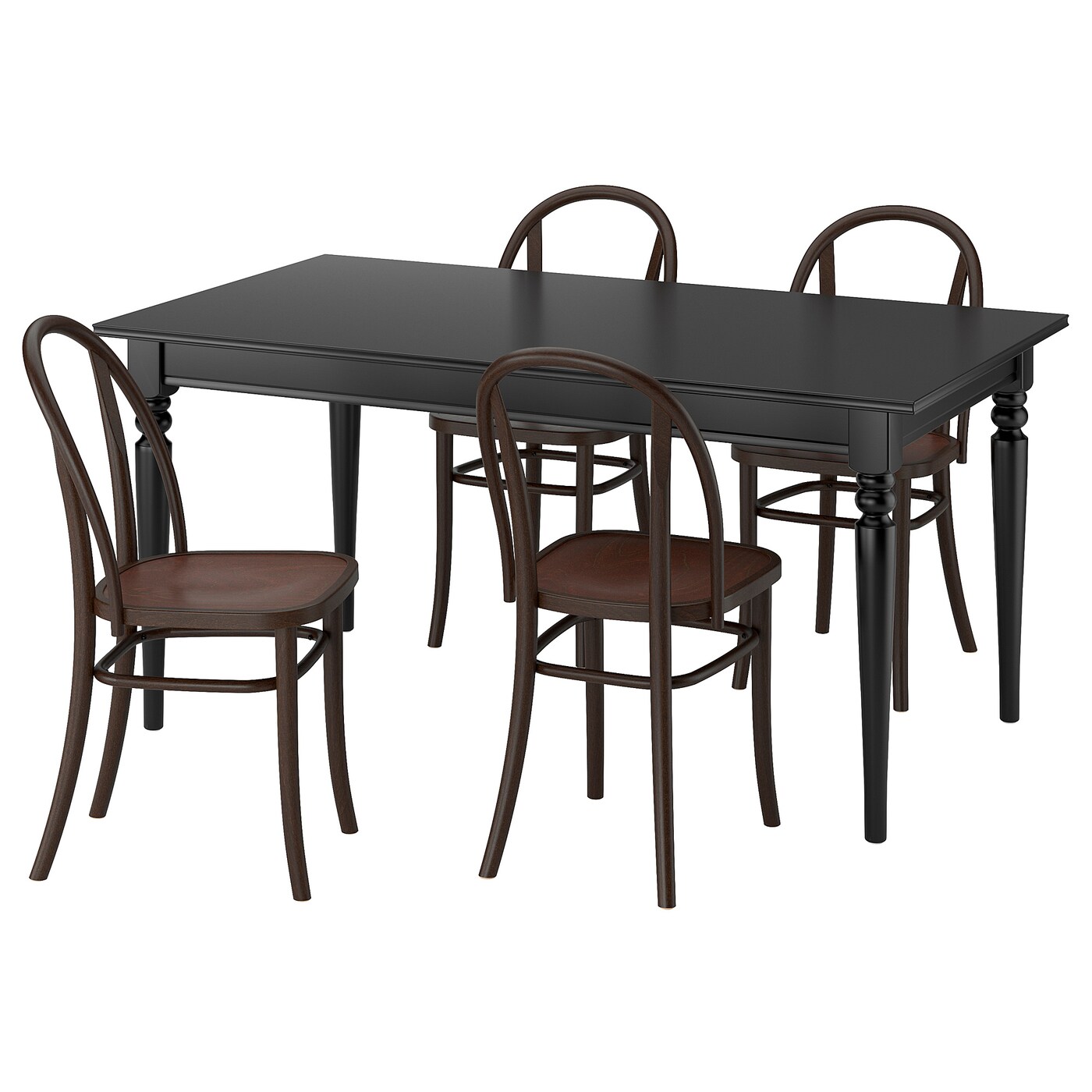 IKEA INGATORP / SKOGSBO stół i 4 krzesła, czarny/ciemnobrązowy, 155/215 cm
