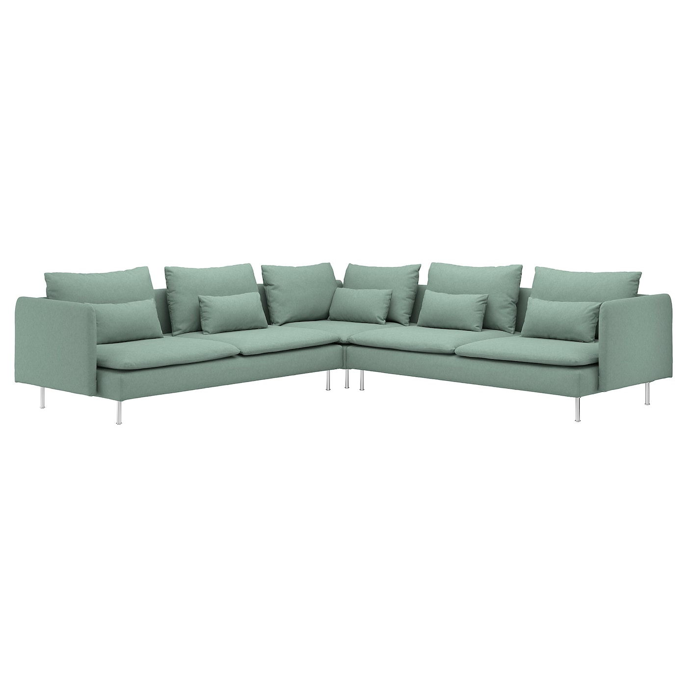 IKEA SÖDERHAMN sofa narożna, 6-osobowa, Tallmyra jasnozielony, Wysokość z poduchami oparcia: 83 cm