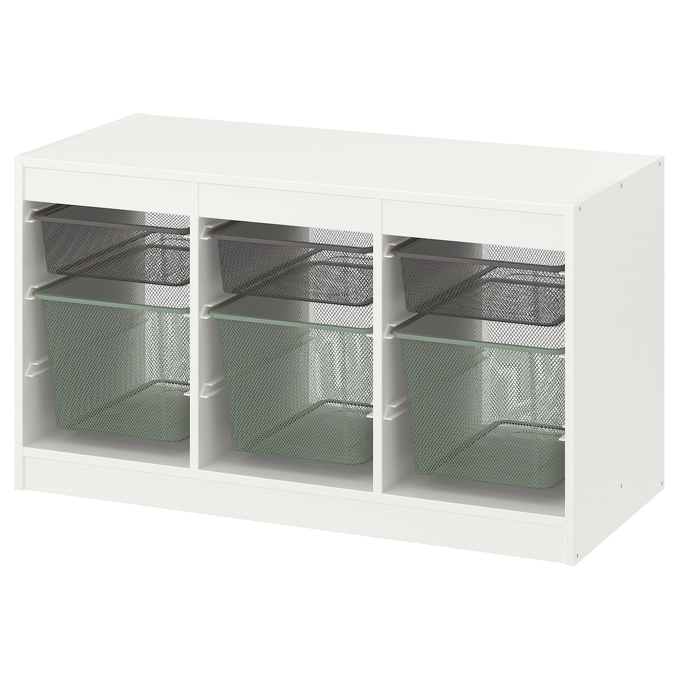 IKEA TROFAST regał z pojemnikami, biały ciemnoszary/jasny zielonoszary, 99x44x56 cm