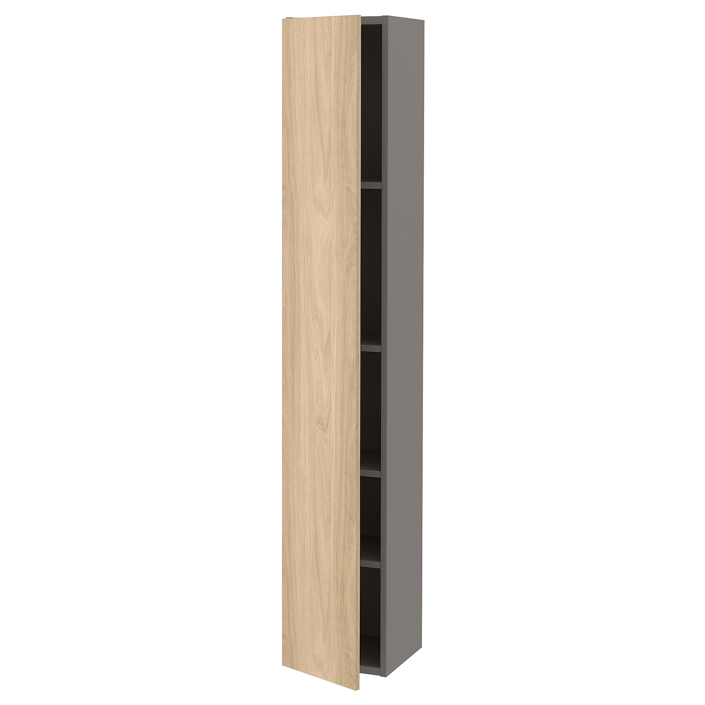 IKEA ENHET szafka wysoka 4 półki/drzwi, szary/imit. dębu, 30x32x180 cm